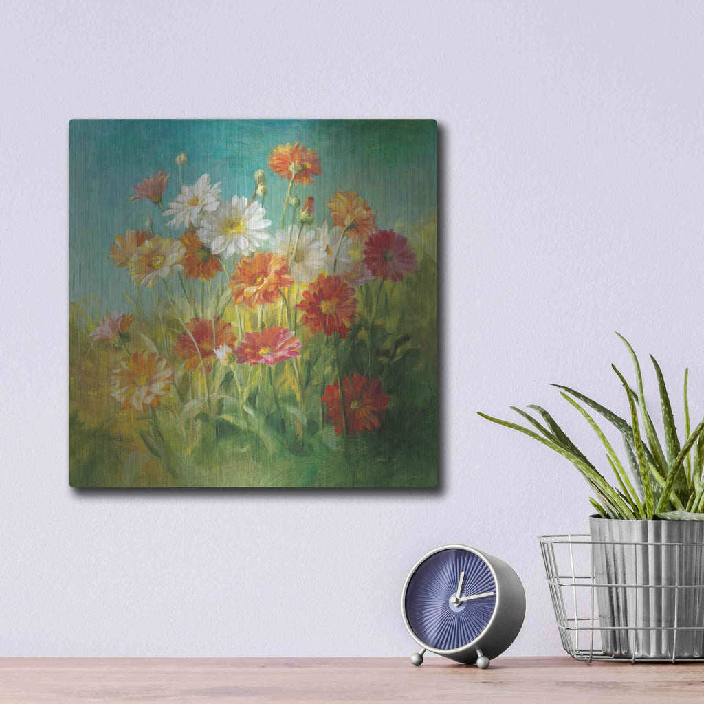 Luxe Metal Art 'Painted Daisies' by Danhui Nai, Metal Wall Art,12x12