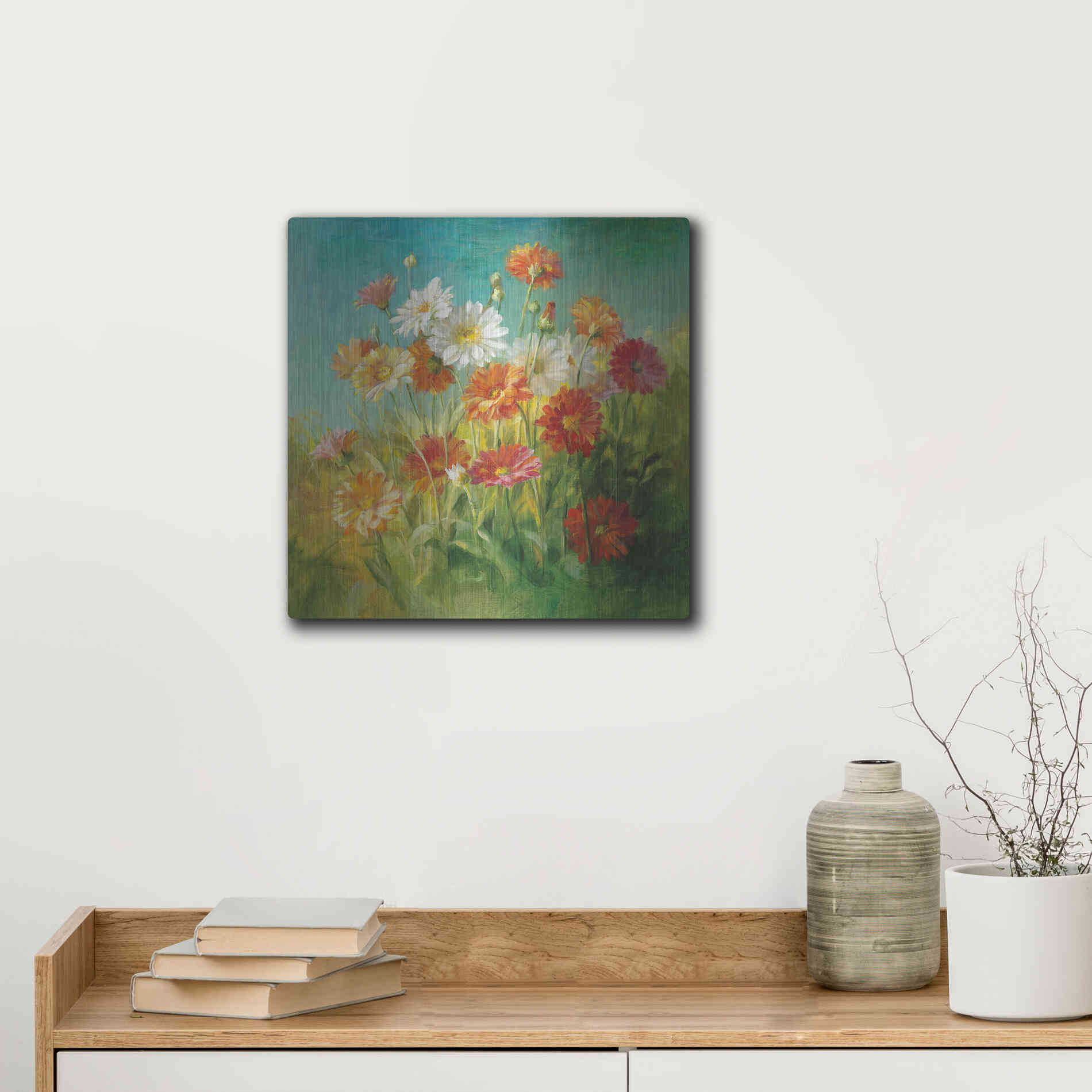 Luxe Metal Art 'Painted Daisies' by Danhui Nai, Metal Wall Art,12x12