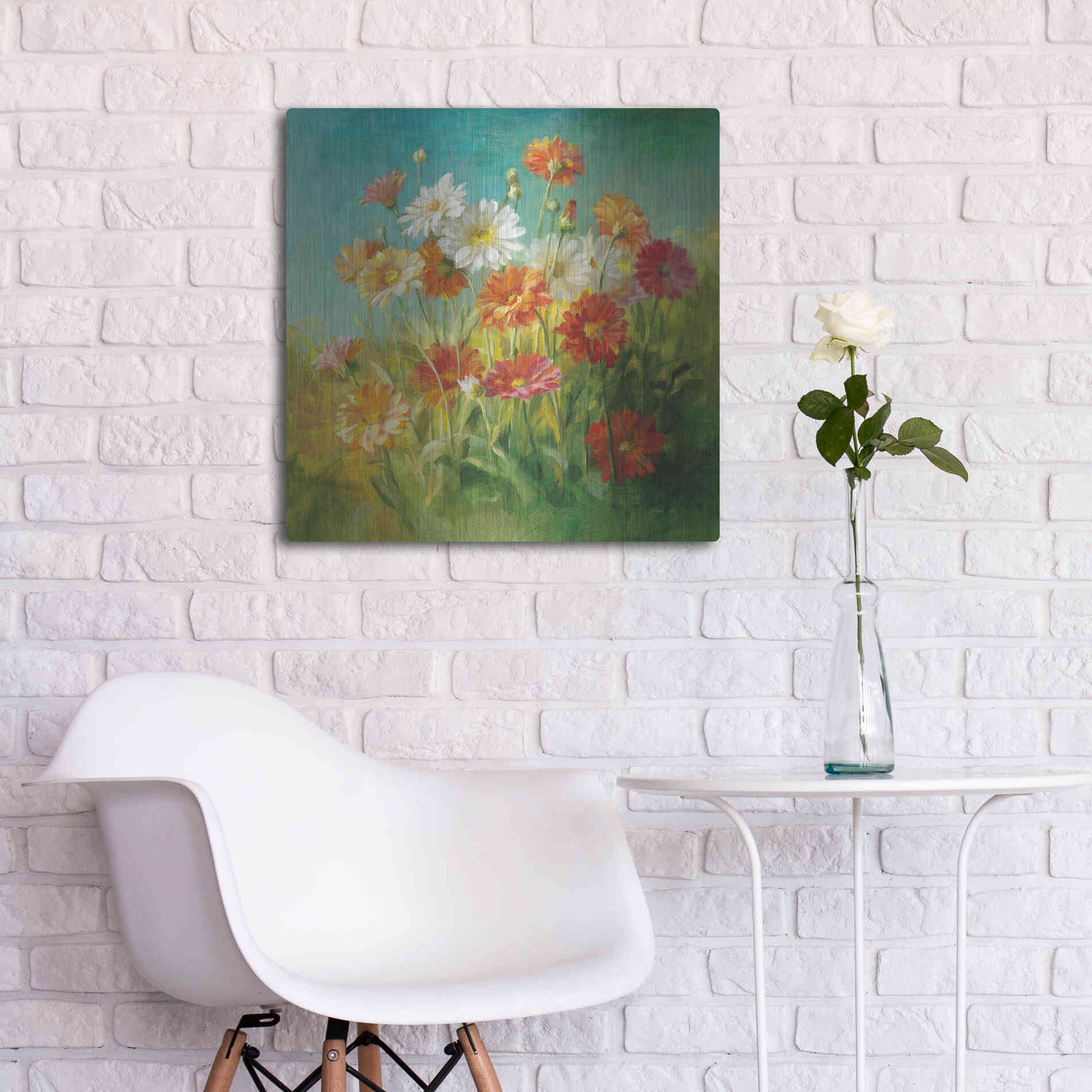 Luxe Metal Art 'Painted Daisies' by Danhui Nai, Metal Wall Art,24x24