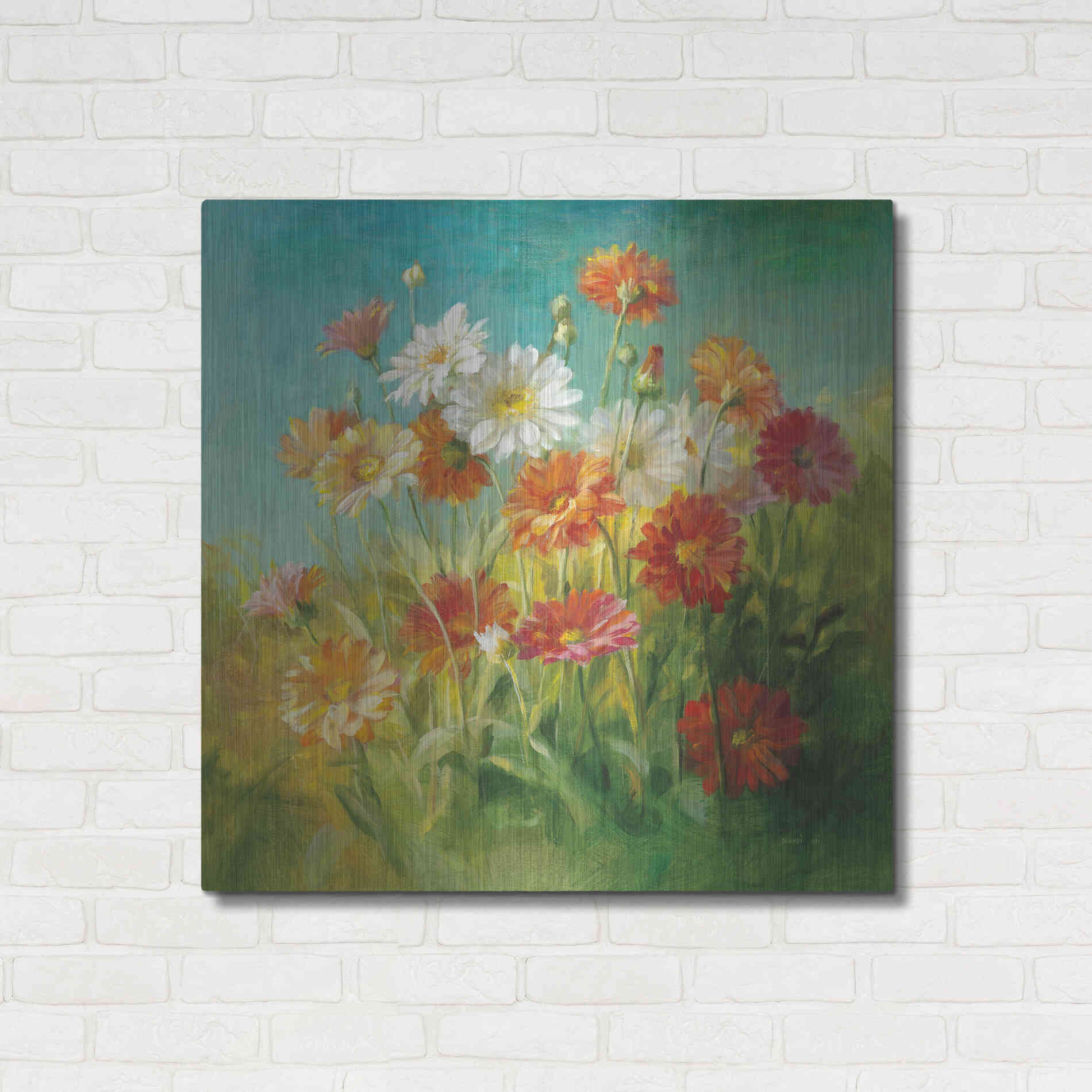 Luxe Metal Art 'Painted Daisies' by Danhui Nai, Metal Wall Art,36x36