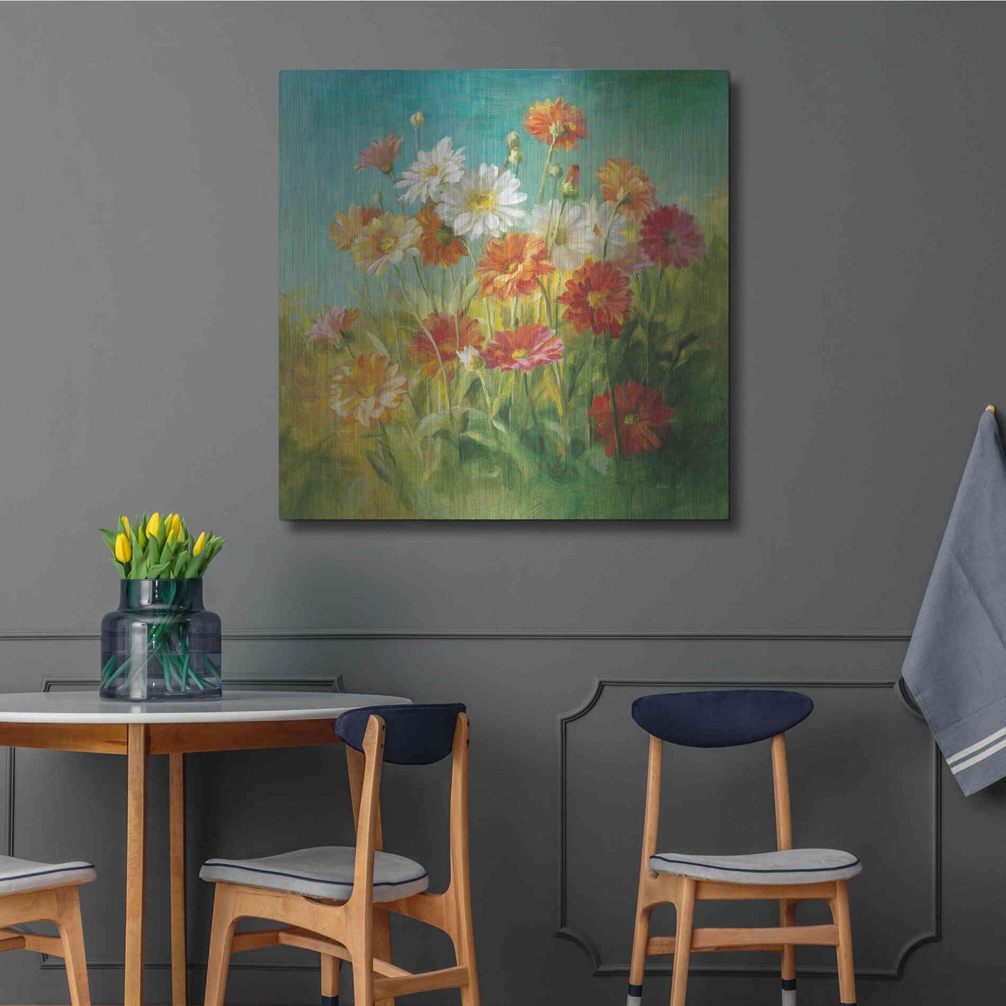 Luxe Metal Art 'Painted Daisies' by Danhui Nai, Metal Wall Art,36x36