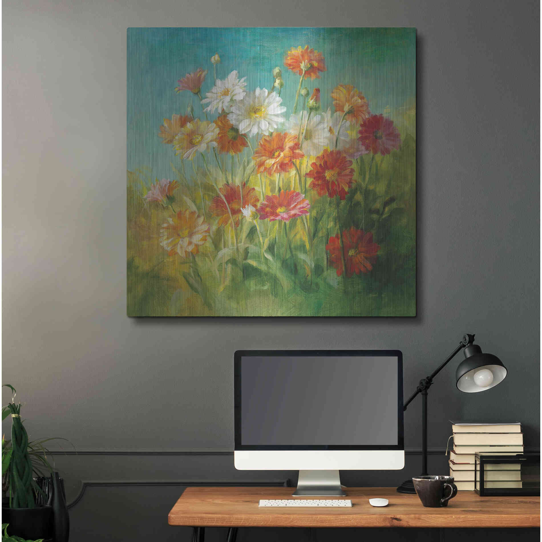 Luxe Metal Art 'Painted Daisies' by Danhui Nai, Metal Wall Art,36x36