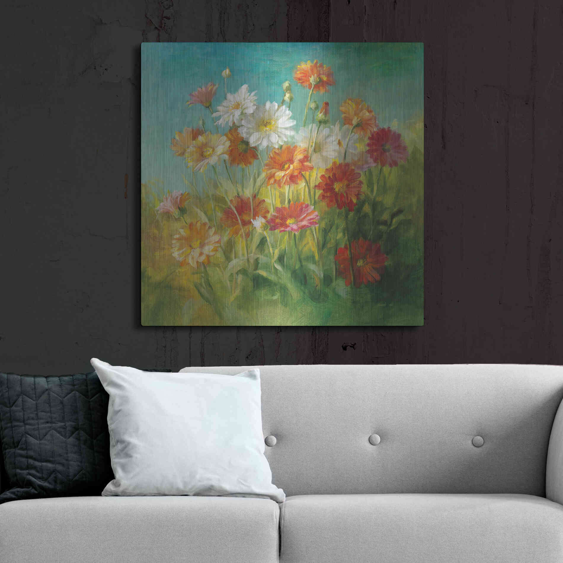 Luxe Metal Art 'Painted Daisies' by Danhui Nai, Metal Wall Art,36x36