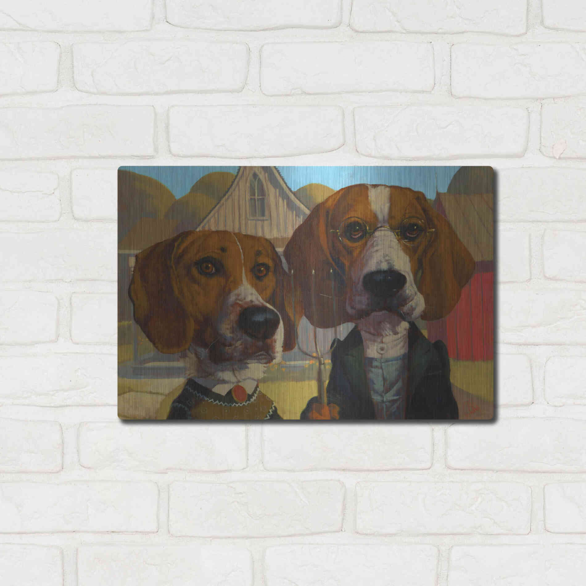 Luxe Metal Art 'American Gothic' by Thomas Fluharty, Metal Wall Art,16x12