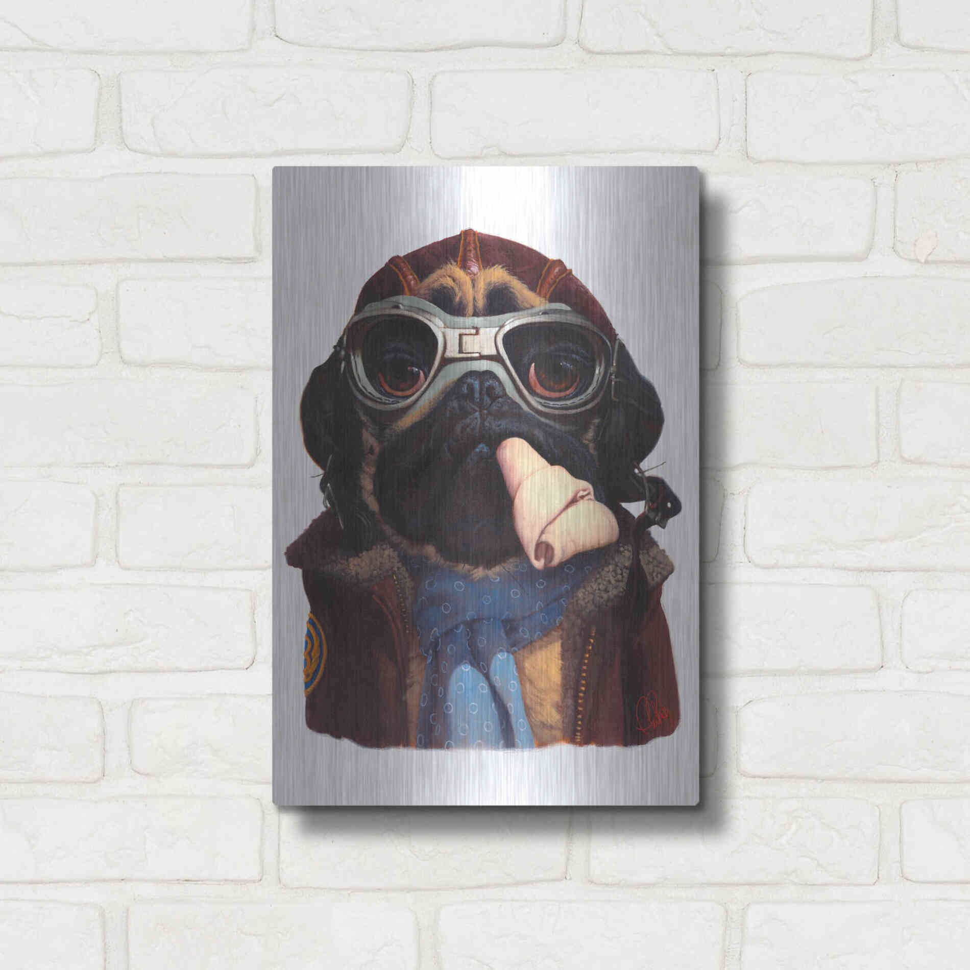 Luxe Metal Art 'Aviator Pug' by Thomas Fluharty, Metal Wall Art,12x16