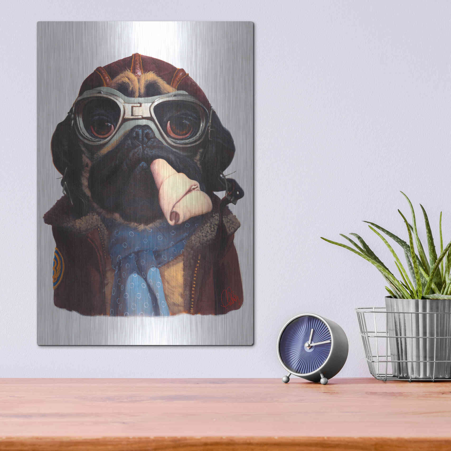 Luxe Metal Art 'Aviator Pug' by Thomas Fluharty, Metal Wall Art,12x16