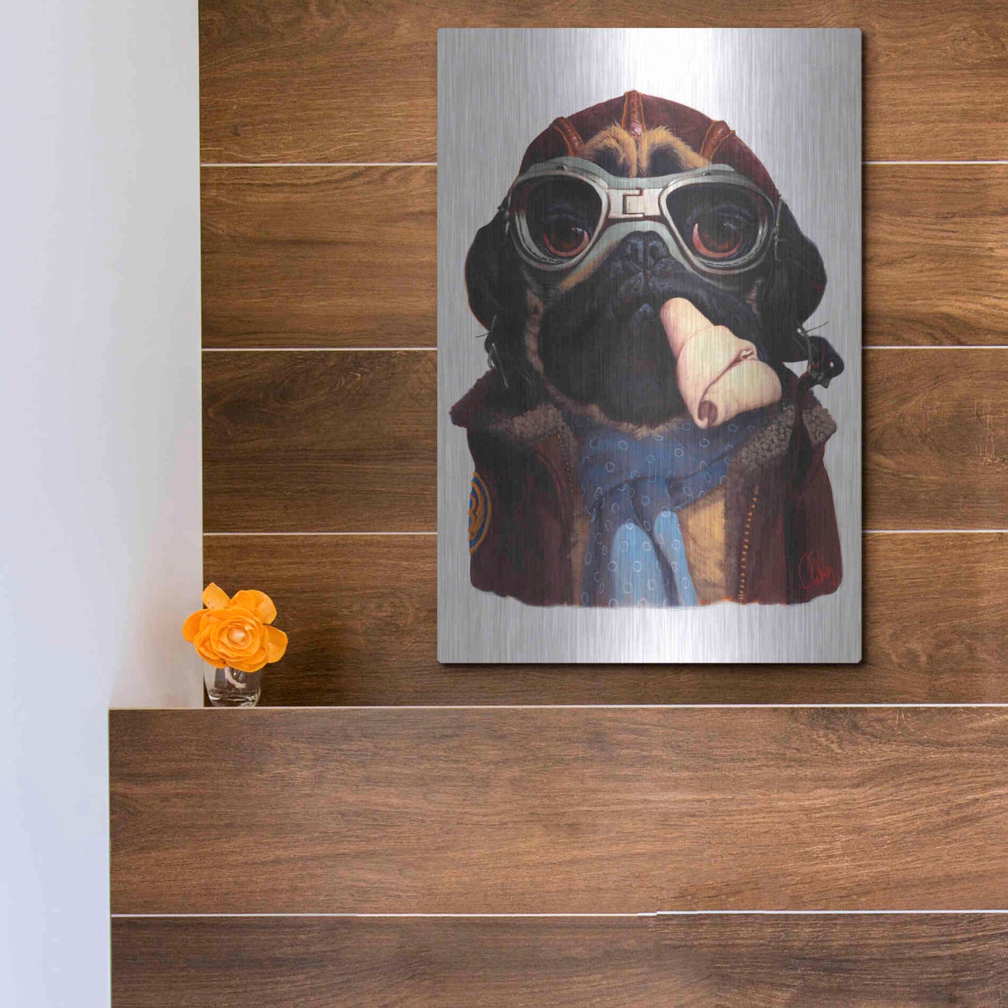 Luxe Metal Art 'Aviator Pug' by Thomas Fluharty, Metal Wall Art,12x16