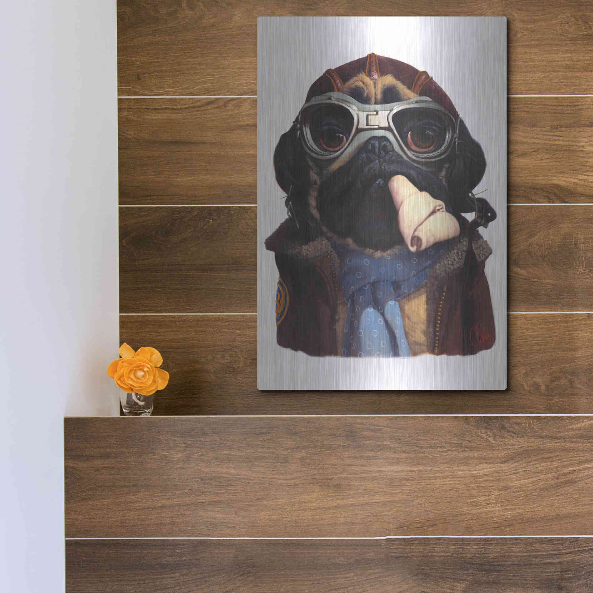 Luxe Metal Art 'Aviator Pug' by Thomas Fluharty, Metal Wall Art,12x16