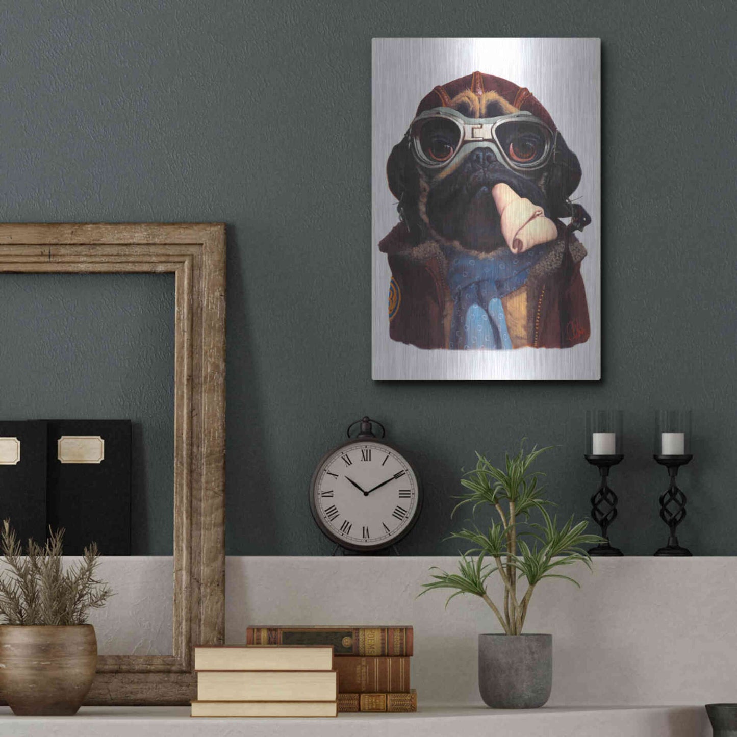 Luxe Metal Art 'Aviator Pug' by Thomas Fluharty, Metal Wall Art,12x16