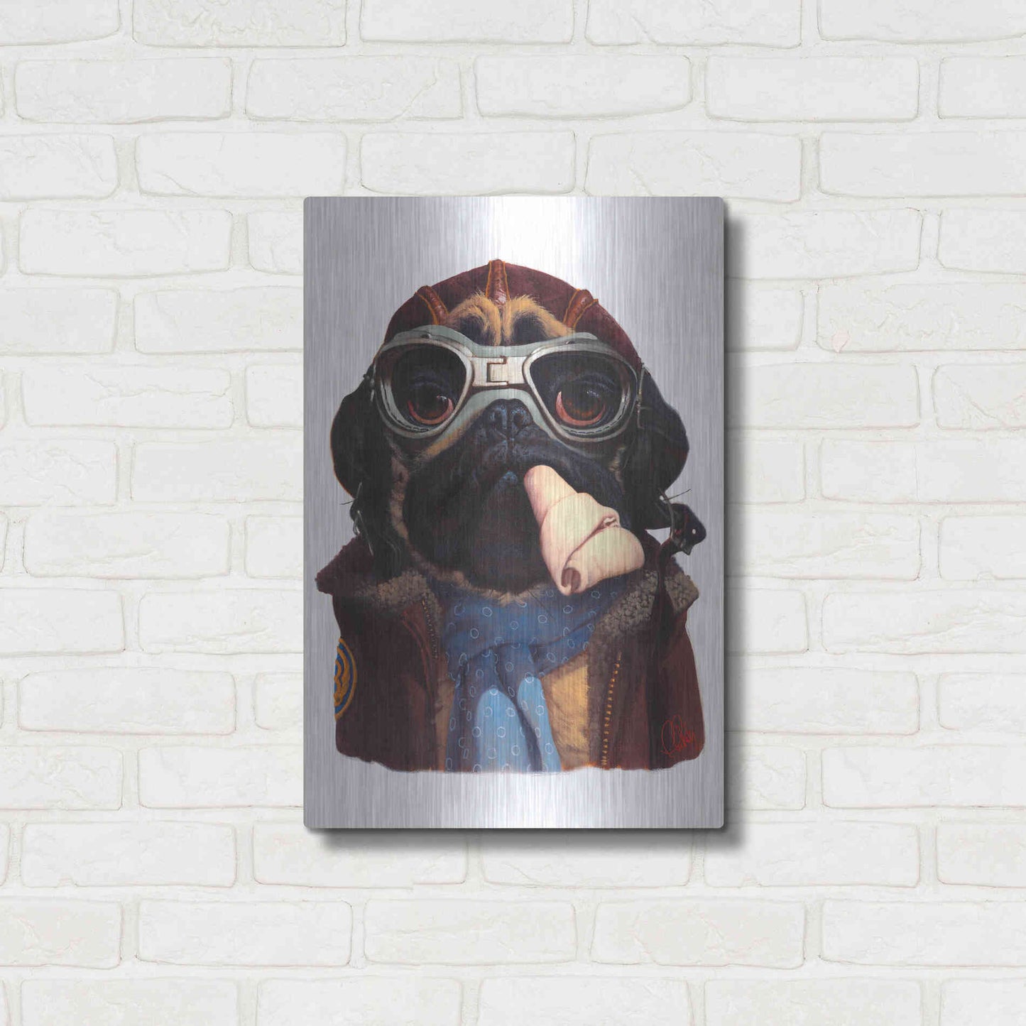 Luxe Metal Art 'Aviator Pug' by Thomas Fluharty, Metal Wall Art,16x24