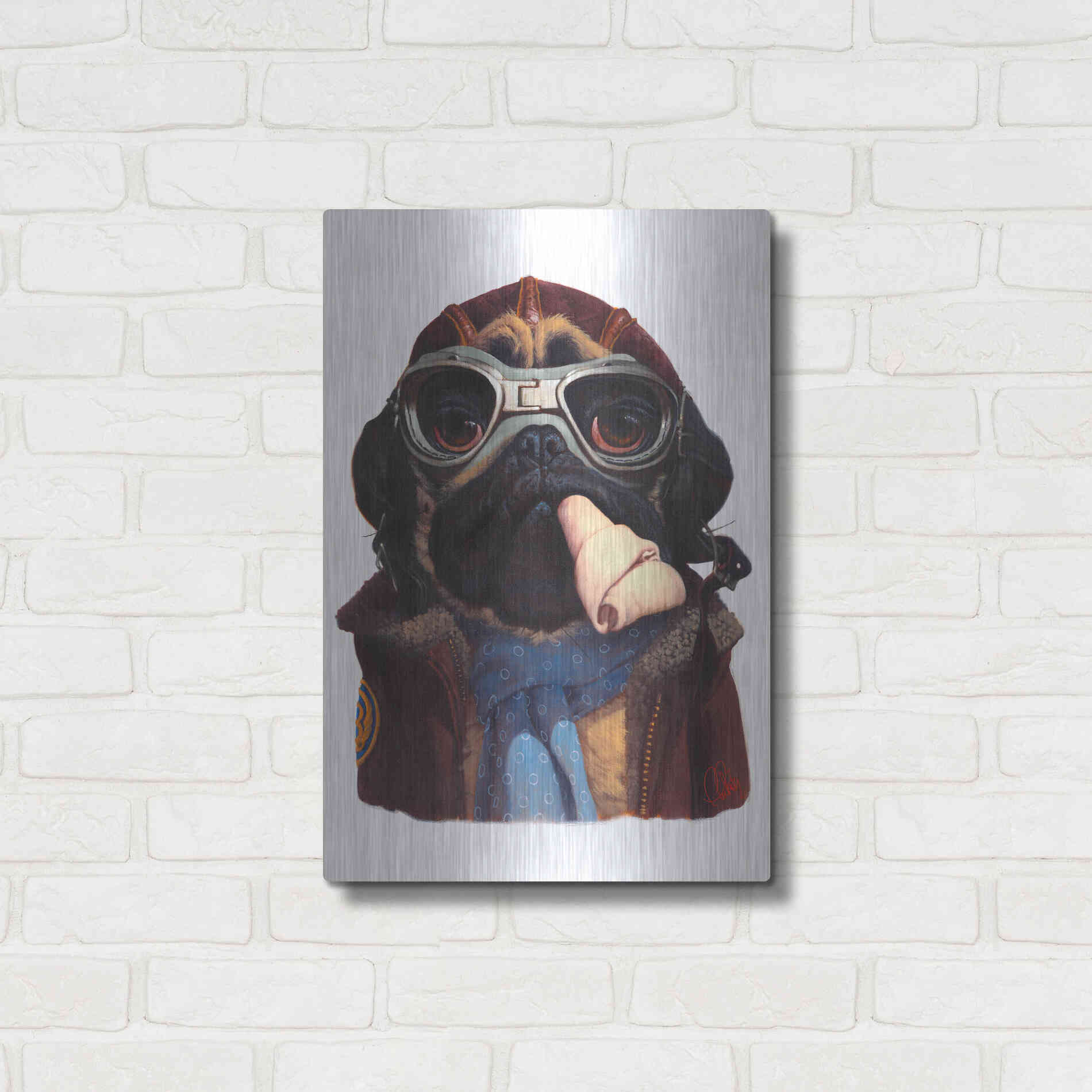 Luxe Metal Art 'Aviator Pug' by Thomas Fluharty, Metal Wall Art,16x24