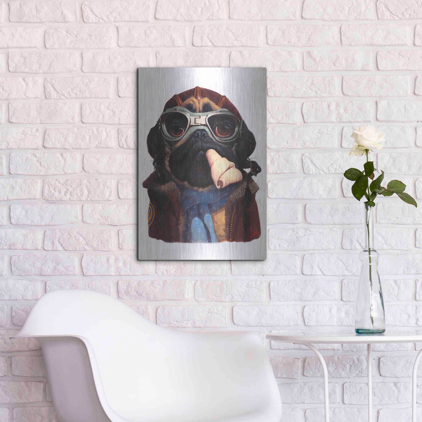 Luxe Metal Art 'Aviator Pug' by Thomas Fluharty, Metal Wall Art,16x24