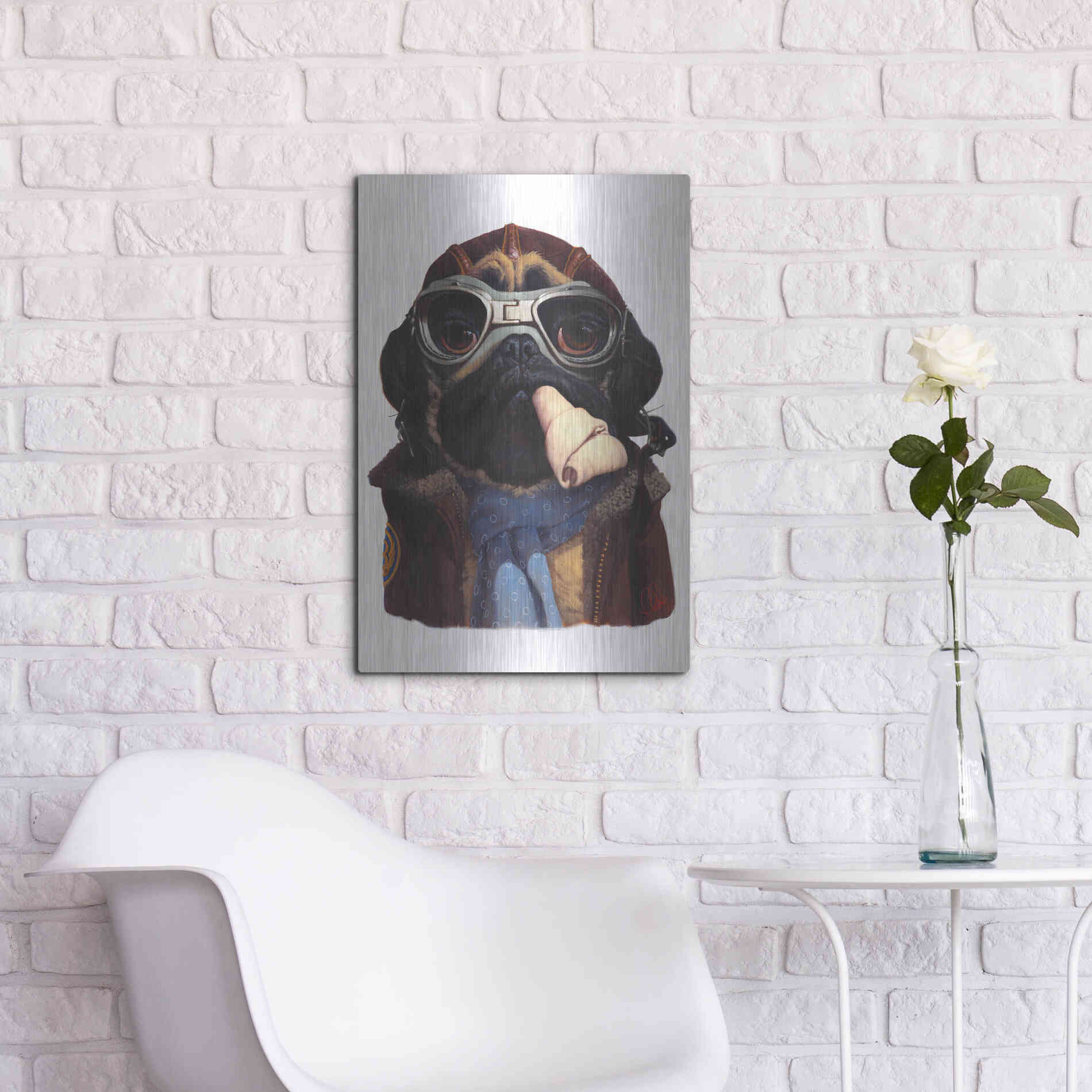 Luxe Metal Art 'Aviator Pug' by Thomas Fluharty, Metal Wall Art,16x24