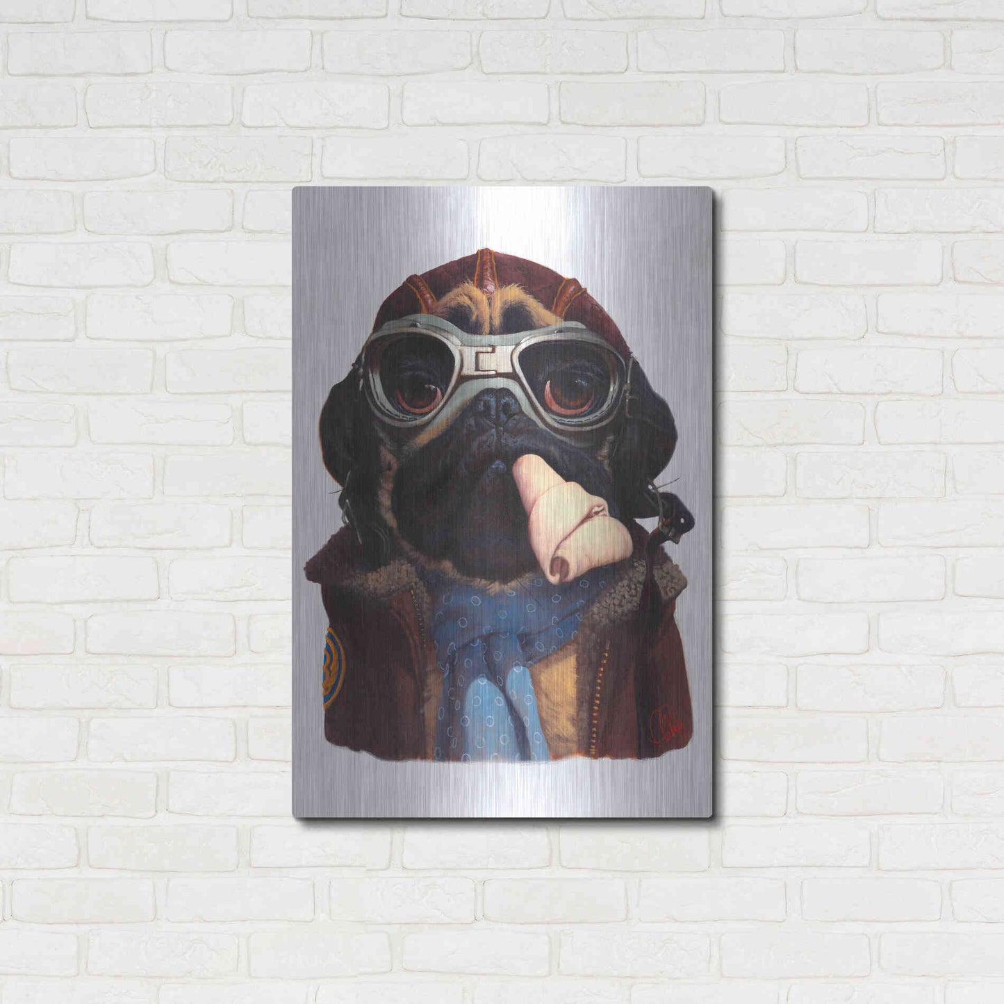 Luxe Metal Art 'Aviator Pug' by Thomas Fluharty, Metal Wall Art,24x36