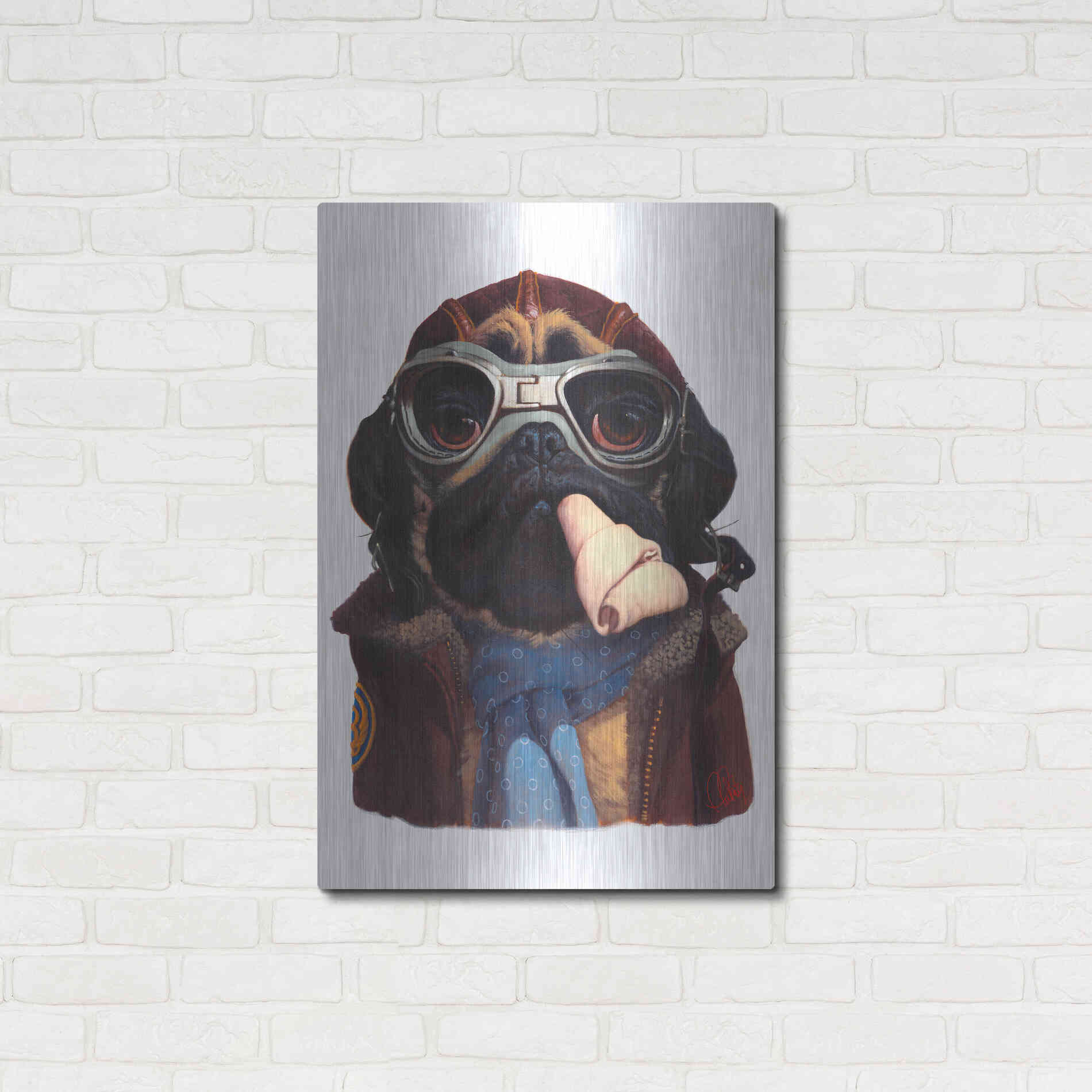 Luxe Metal Art 'Aviator Pug' by Thomas Fluharty, Metal Wall Art,24x36