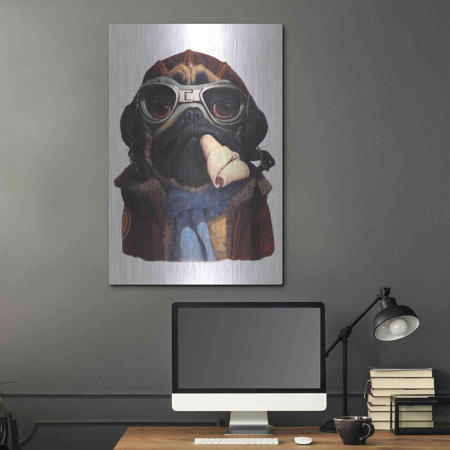 Luxe Metal Art 'Aviator Pug' by Thomas Fluharty, Metal Wall Art,24x36