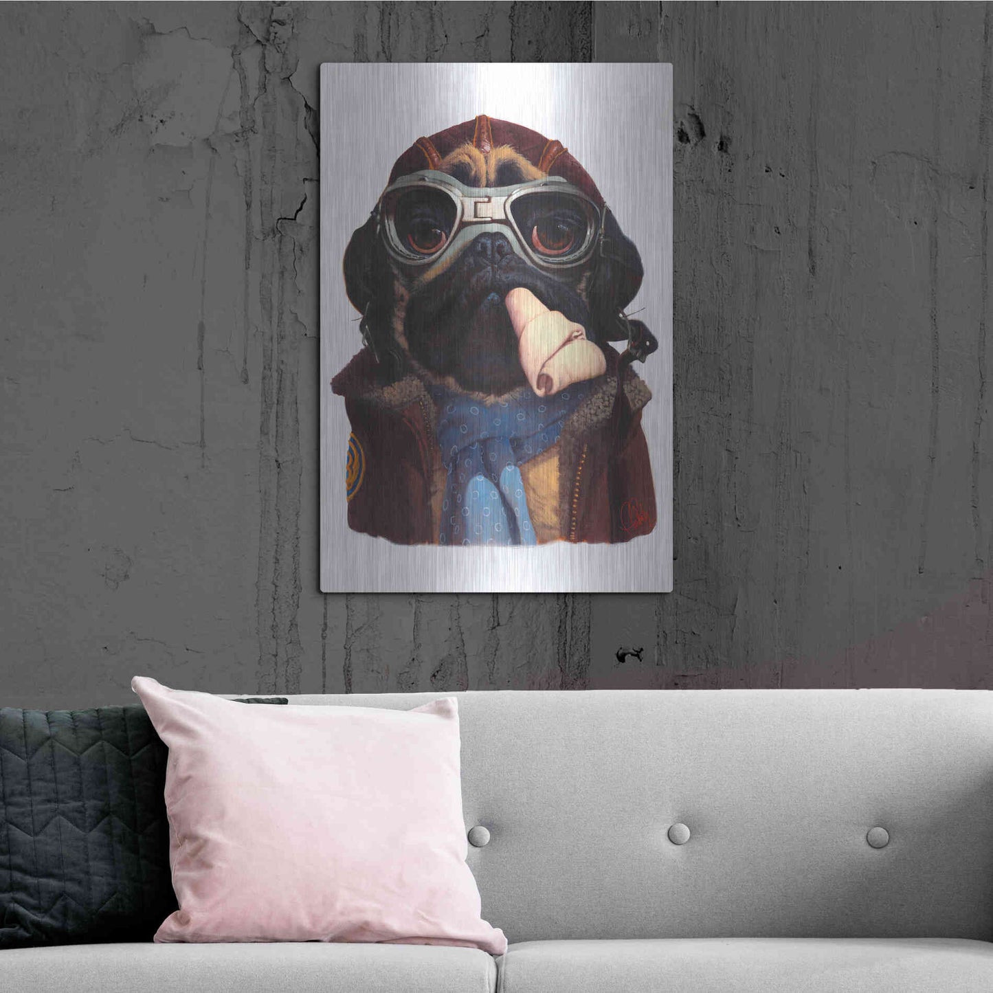 Luxe Metal Art 'Aviator Pug' by Thomas Fluharty, Metal Wall Art,24x36