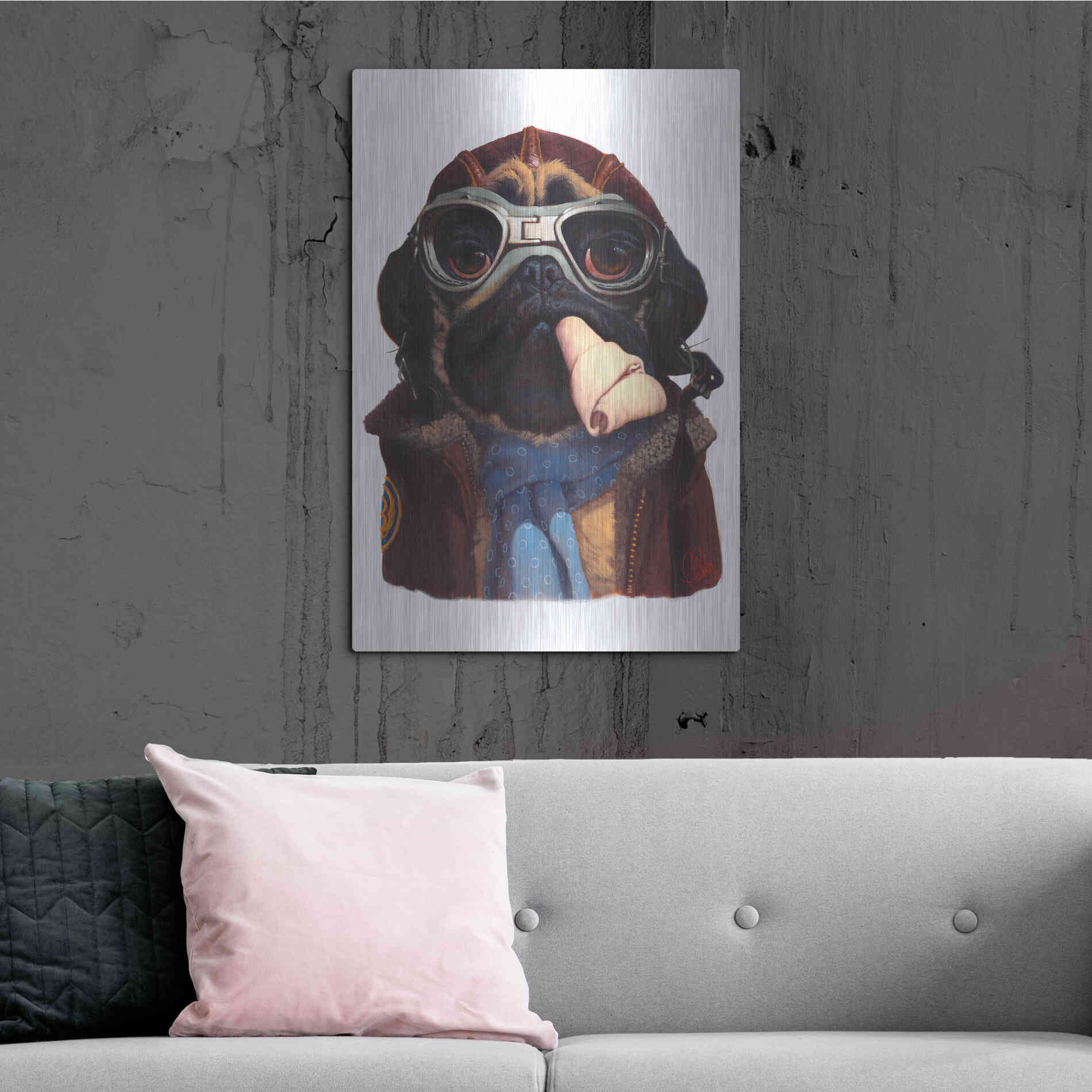 Luxe Metal Art 'Aviator Pug' by Thomas Fluharty, Metal Wall Art,24x36