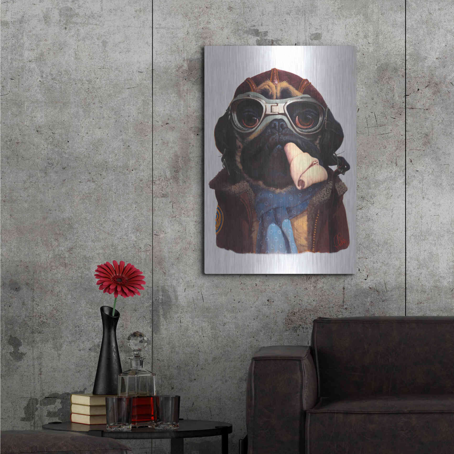 Luxe Metal Art 'Aviator Pug' by Thomas Fluharty, Metal Wall Art,24x36