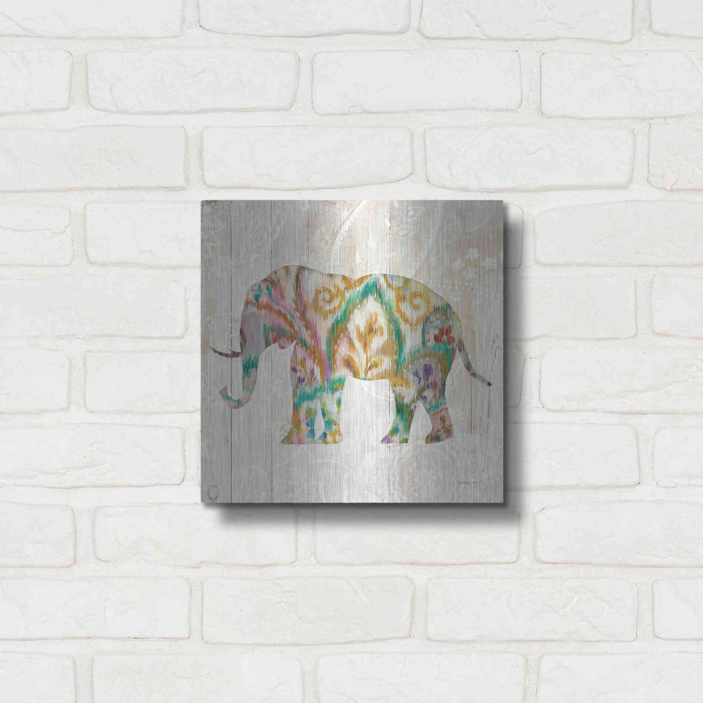 Luxe Metal Art 'Boho Paisley Elephant II v2' by Danhui Nai, Metal Wall Art,12x12