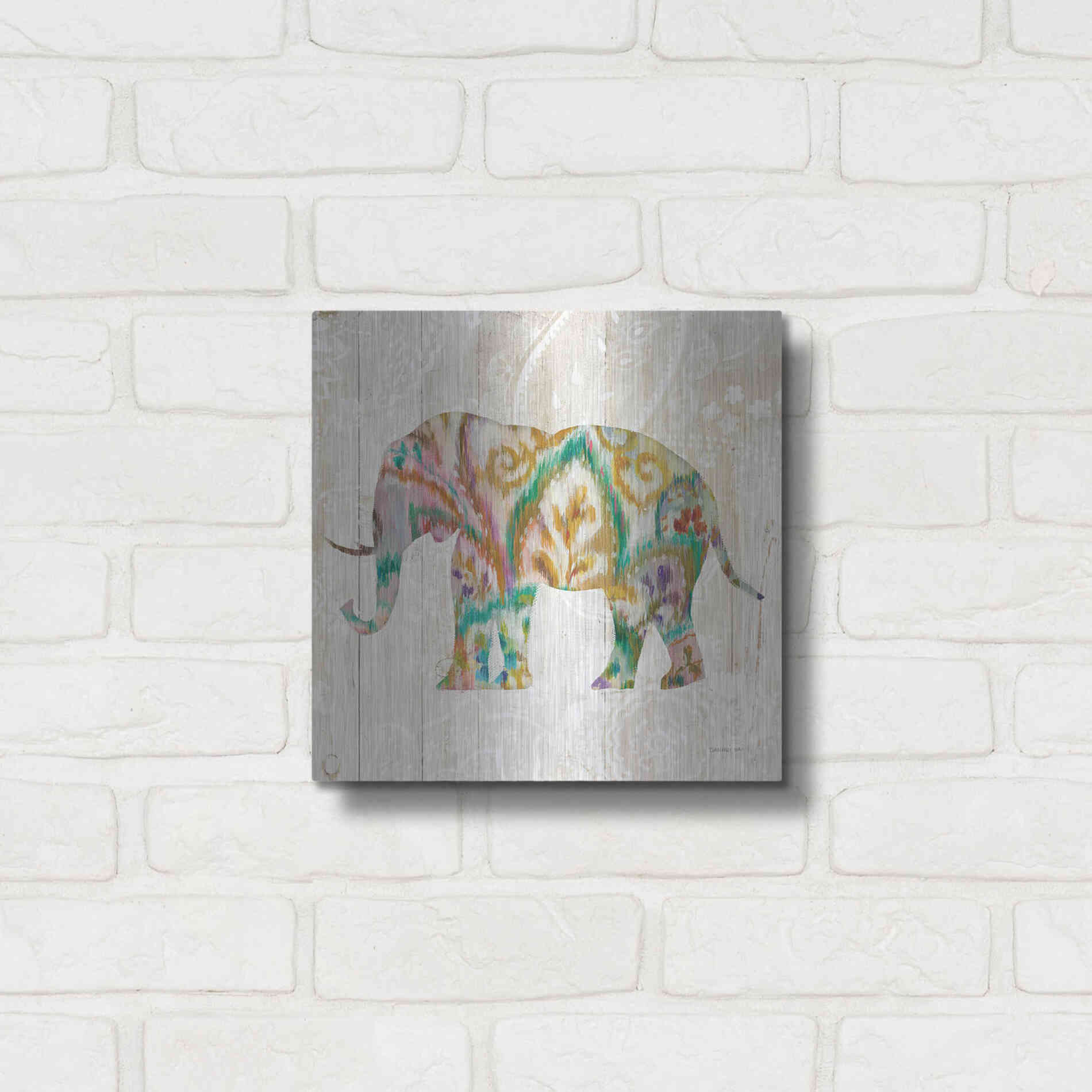 Luxe Metal Art 'Boho Paisley Elephant II v2' by Danhui Nai, Metal Wall Art,12x12