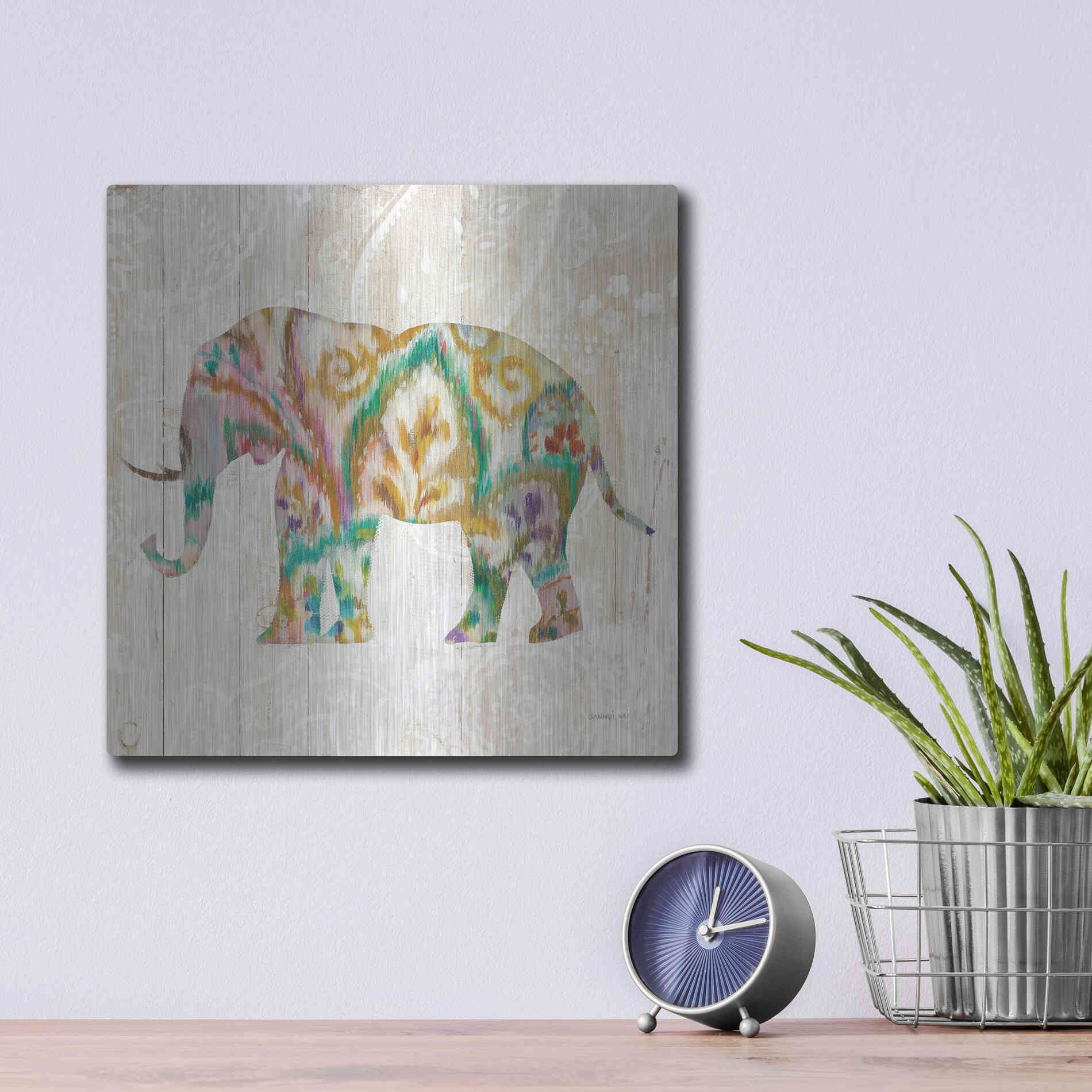 Luxe Metal Art 'Boho Paisley Elephant II v2' by Danhui Nai, Metal Wall Art,12x12