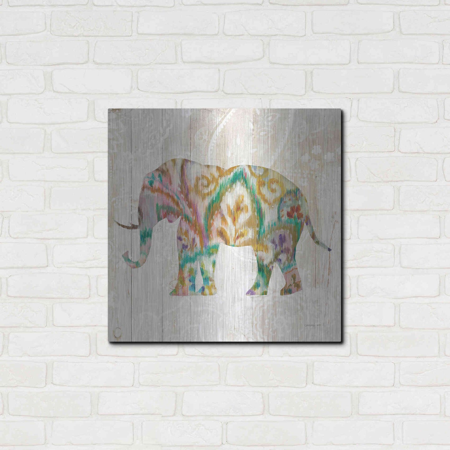 Luxe Metal Art 'Boho Paisley Elephant II v2' by Danhui Nai, Metal Wall Art,24x24