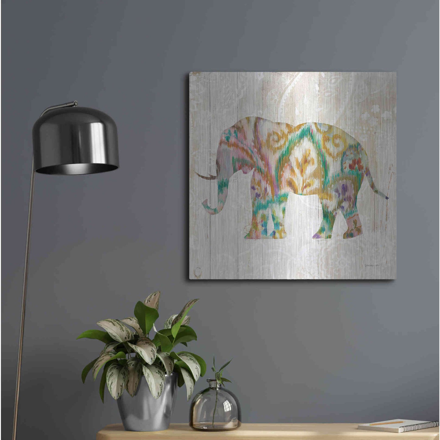Luxe Metal Art 'Boho Paisley Elephant II v2' by Danhui Nai, Metal Wall Art,24x24