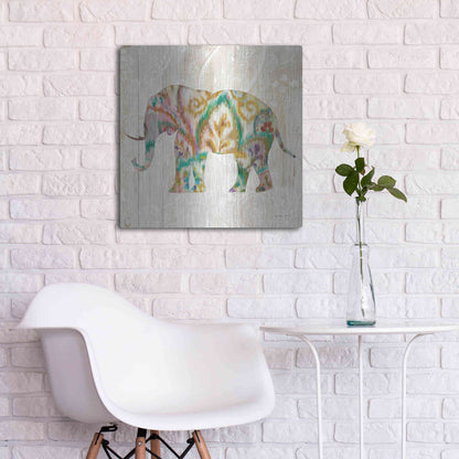 Luxe Metal Art 'Boho Paisley Elephant II v2' by Danhui Nai, Metal Wall Art,24x24