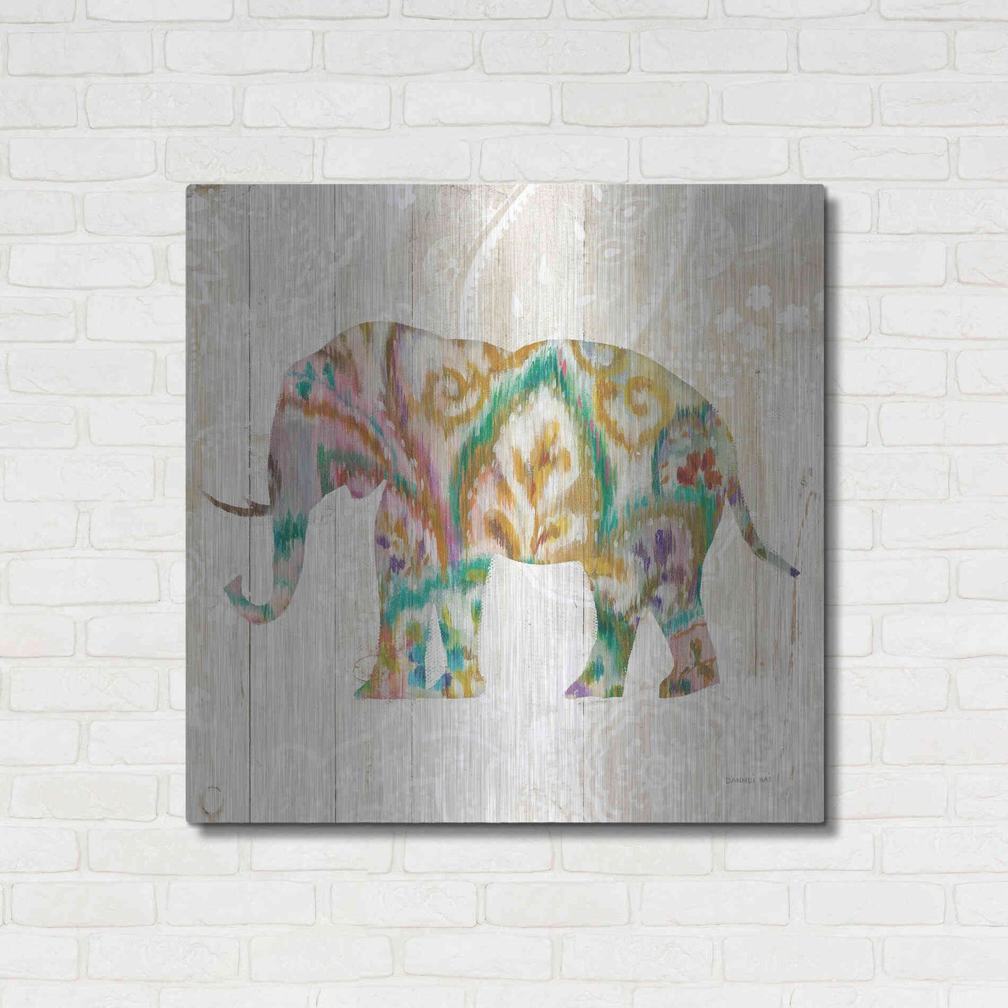 Luxe Metal Art 'Boho Paisley Elephant II v2' by Danhui Nai, Metal Wall Art,36x36