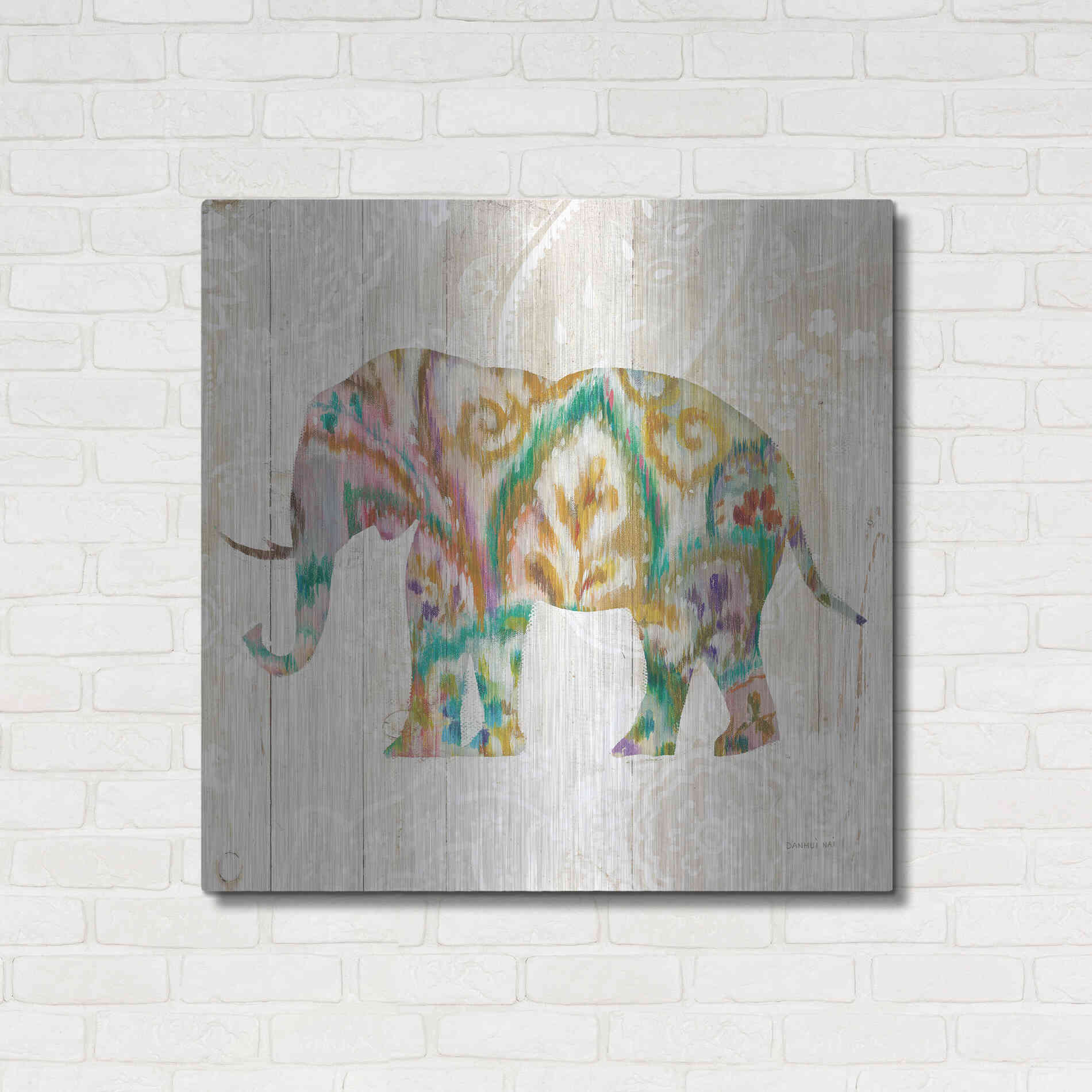 Luxe Metal Art 'Boho Paisley Elephant II v2' by Danhui Nai, Metal Wall Art,36x36