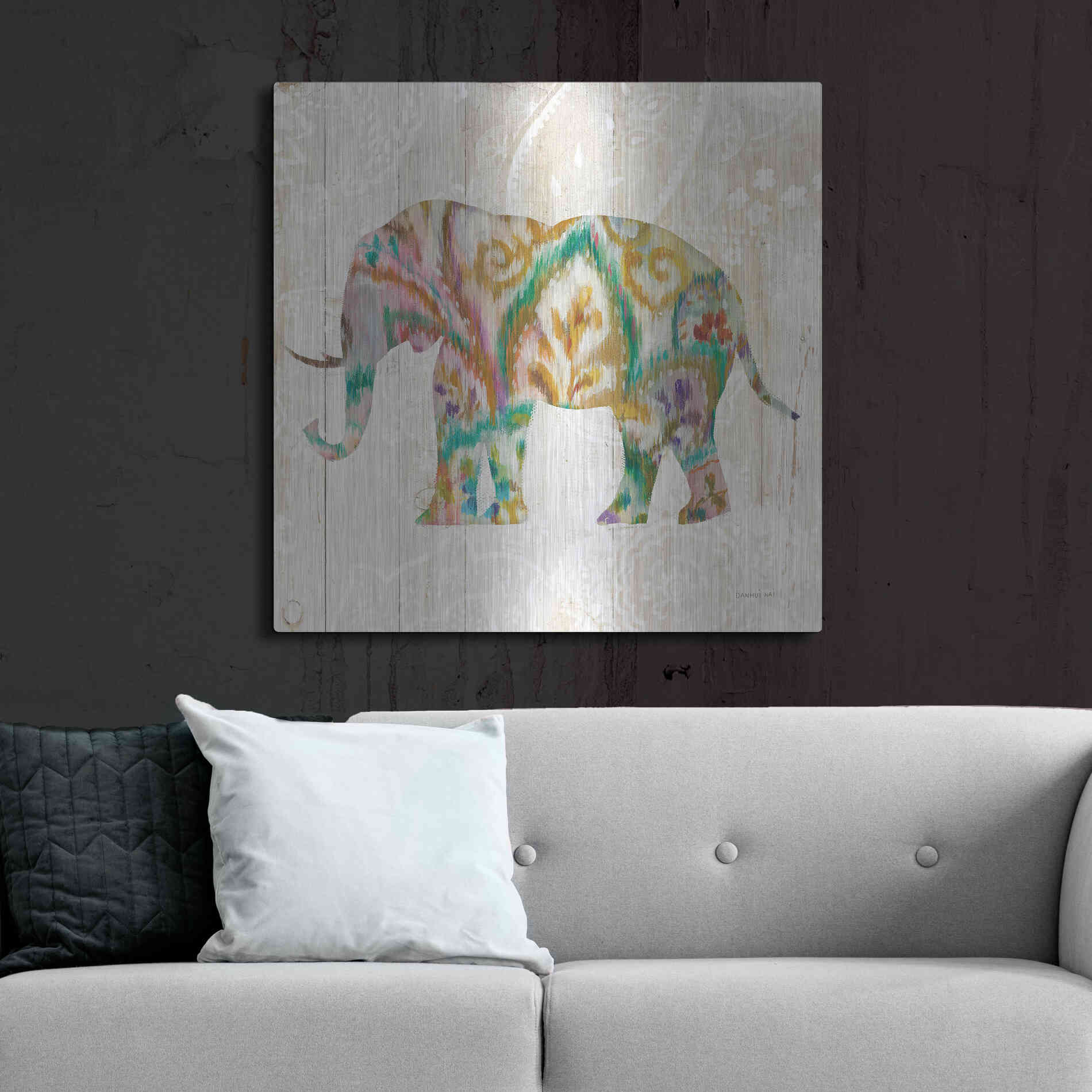 Luxe Metal Art 'Boho Paisley Elephant II v2' by Danhui Nai, Metal Wall Art,36x36