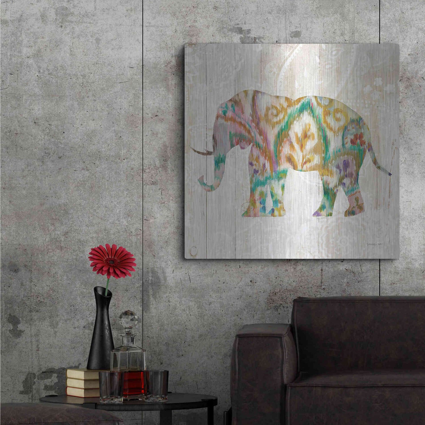 Luxe Metal Art 'Boho Paisley Elephant II v2' by Danhui Nai, Metal Wall Art,36x36