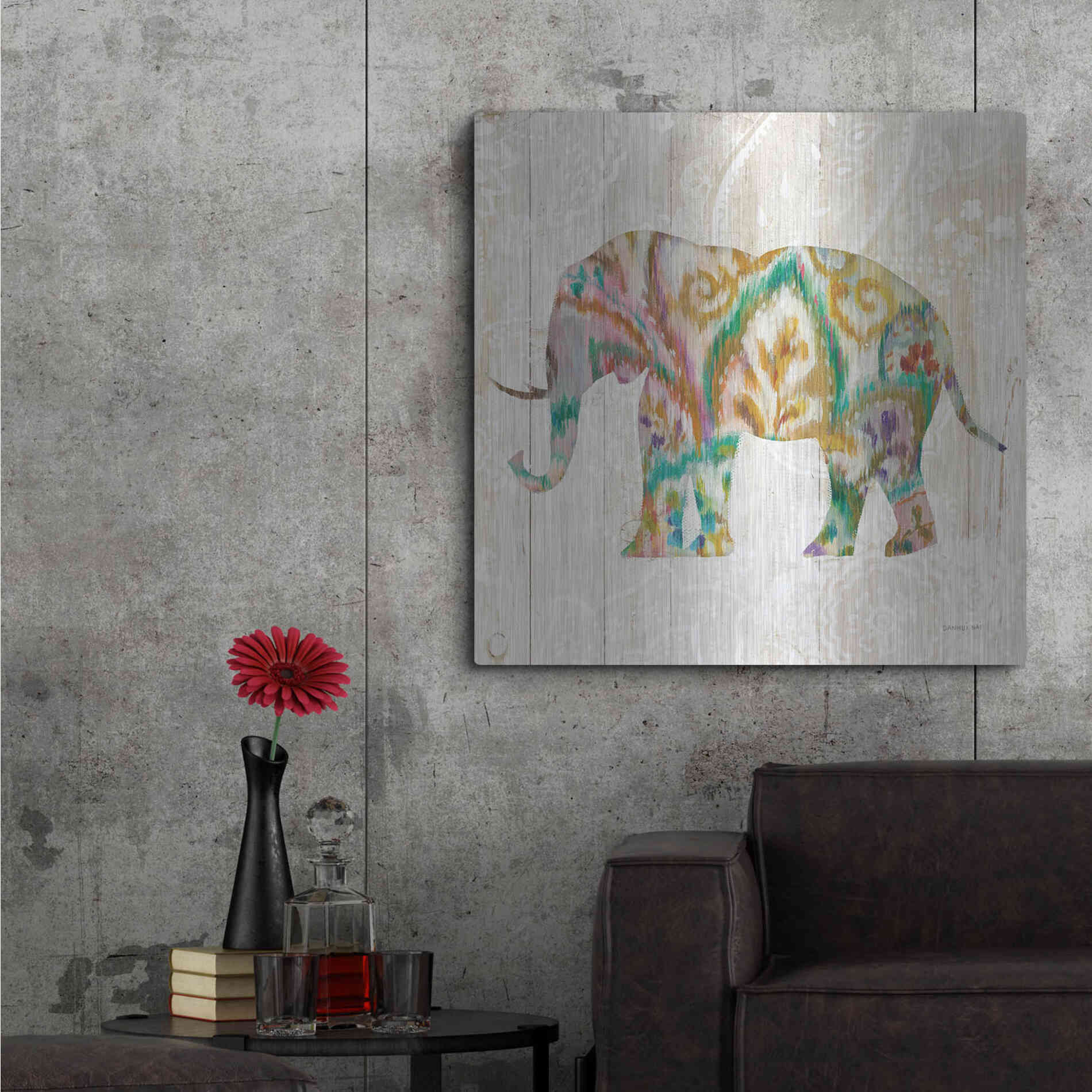 Luxe Metal Art 'Boho Paisley Elephant II v2' by Danhui Nai, Metal Wall Art,36x36