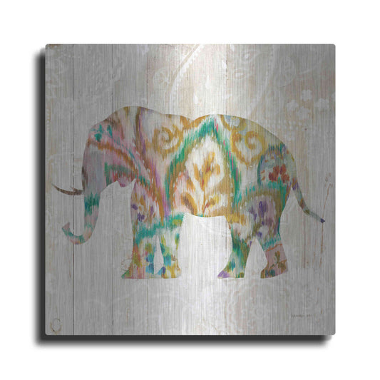 Luxe Metal Art 'Boho Paisley Elephant II v2' by Danhui Nai, Metal Wall Art