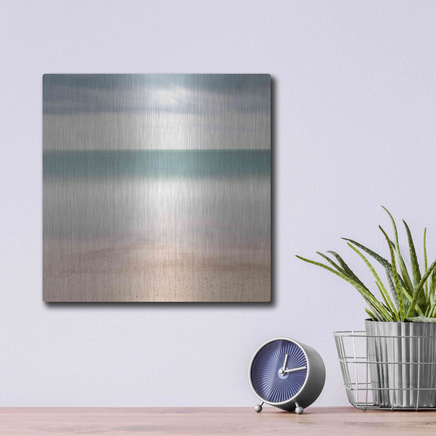 Luxe Metal Art 'Beach Sea Sky' by Wilco Dragt, Metal Wall Art,12x12