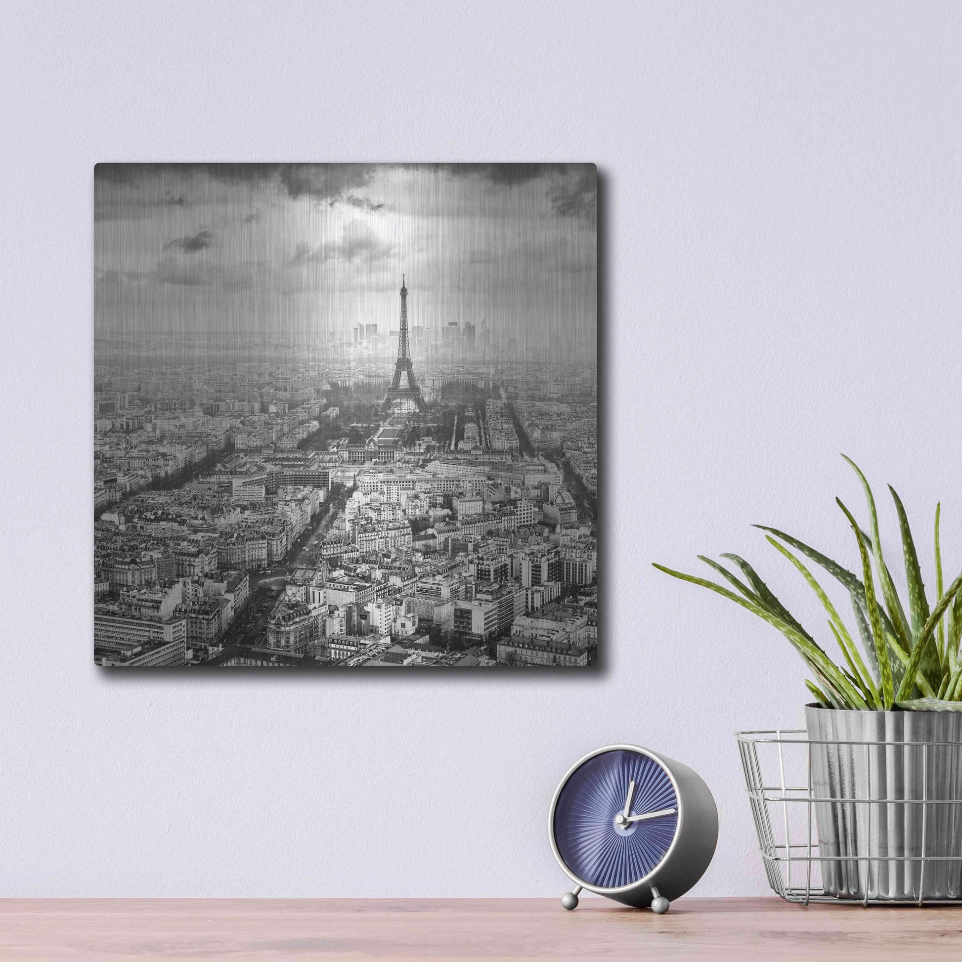 Luxe Metal Art 'La Tour Eiffel et La Defense' by Wilco Dragt, Metal Wall Art,12x12