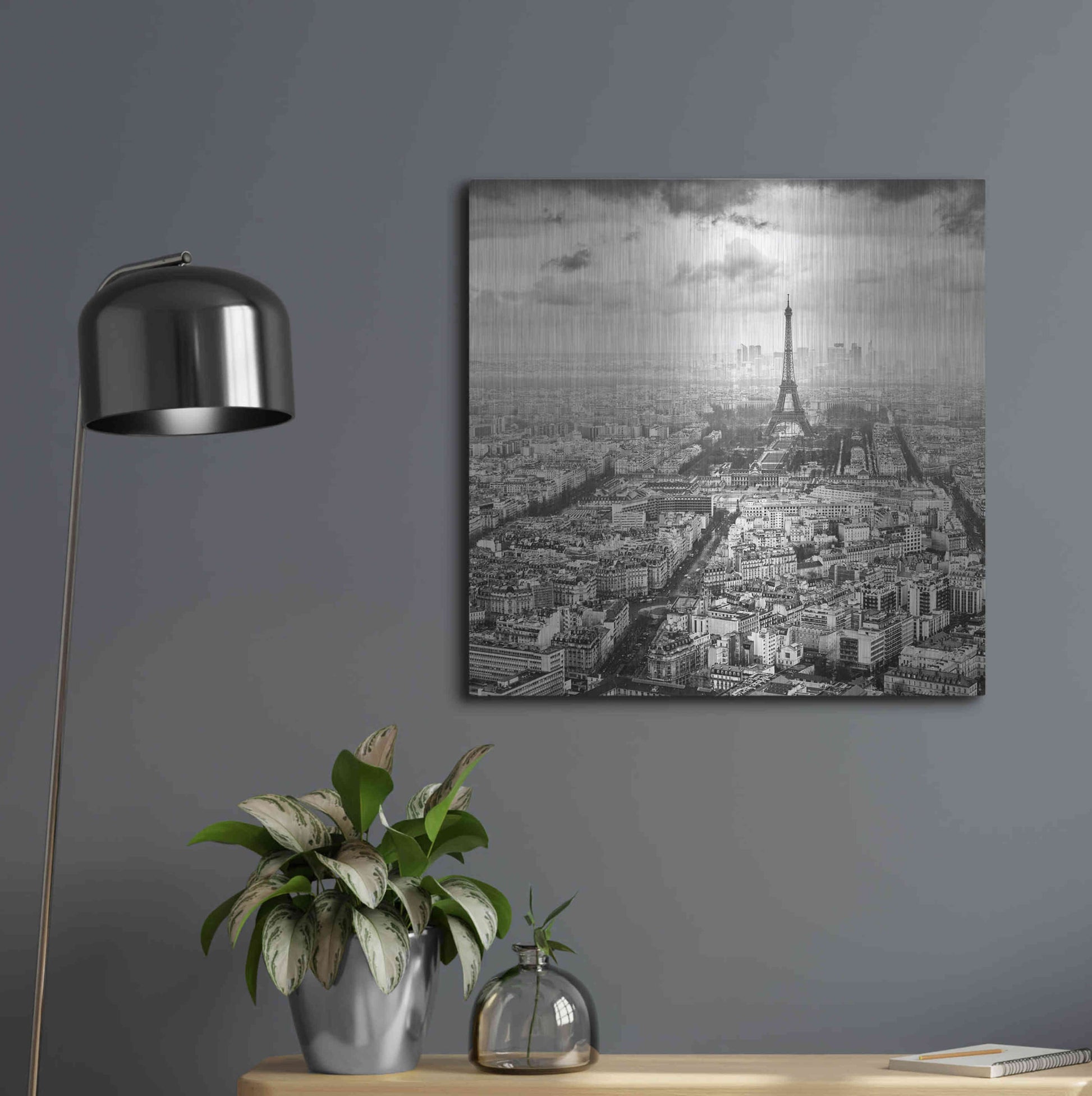 Luxe Metal Art 'La Tour Eiffel et La Defense' by Wilco Dragt, Metal Wall Art,24x24