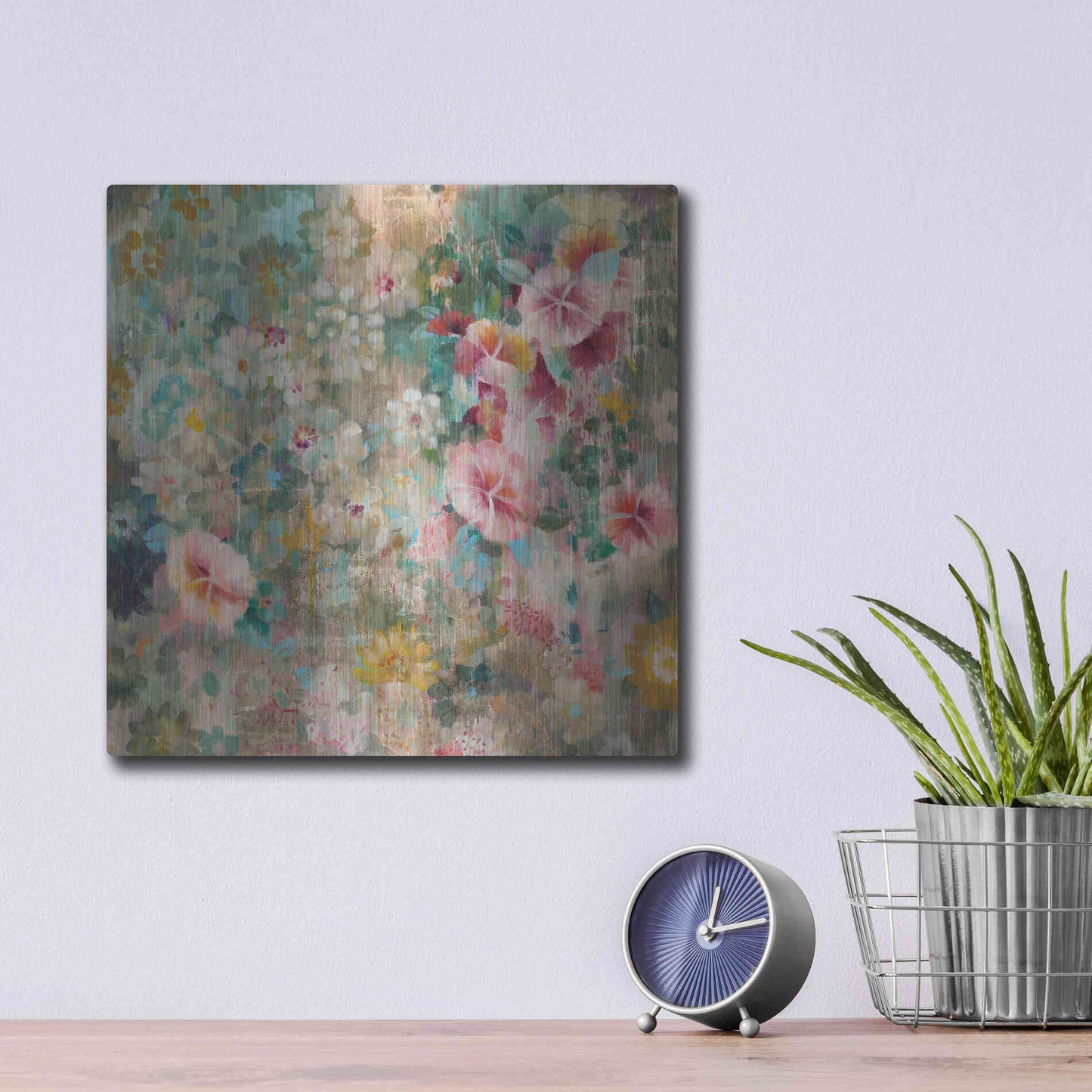 Luxe Metal Art 'Flower Shower' by Danhui Nai, Metal Wall Art,12x12
