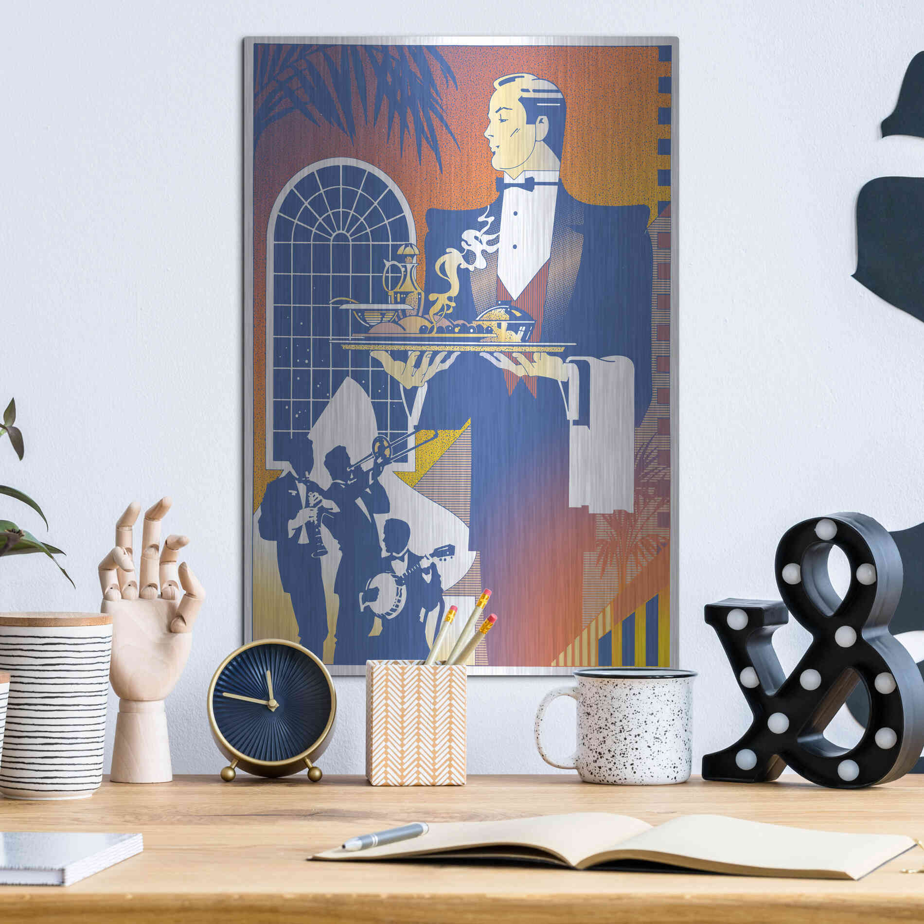 Luxe Metal Art 'Band And Waiter' by David Chestnutt, Metal Wall Art,12x16