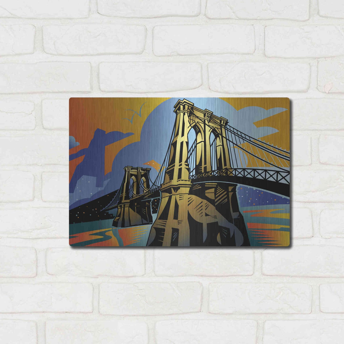 Luxe Metal Art 'Brooklyn Bridge' by David Chestnutt, Metal Wall Art,16x12