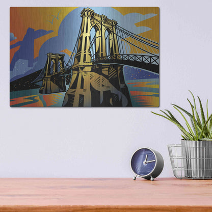 Luxe Metal Art 'Brooklyn Bridge' by David Chestnutt, Metal Wall Art,16x12