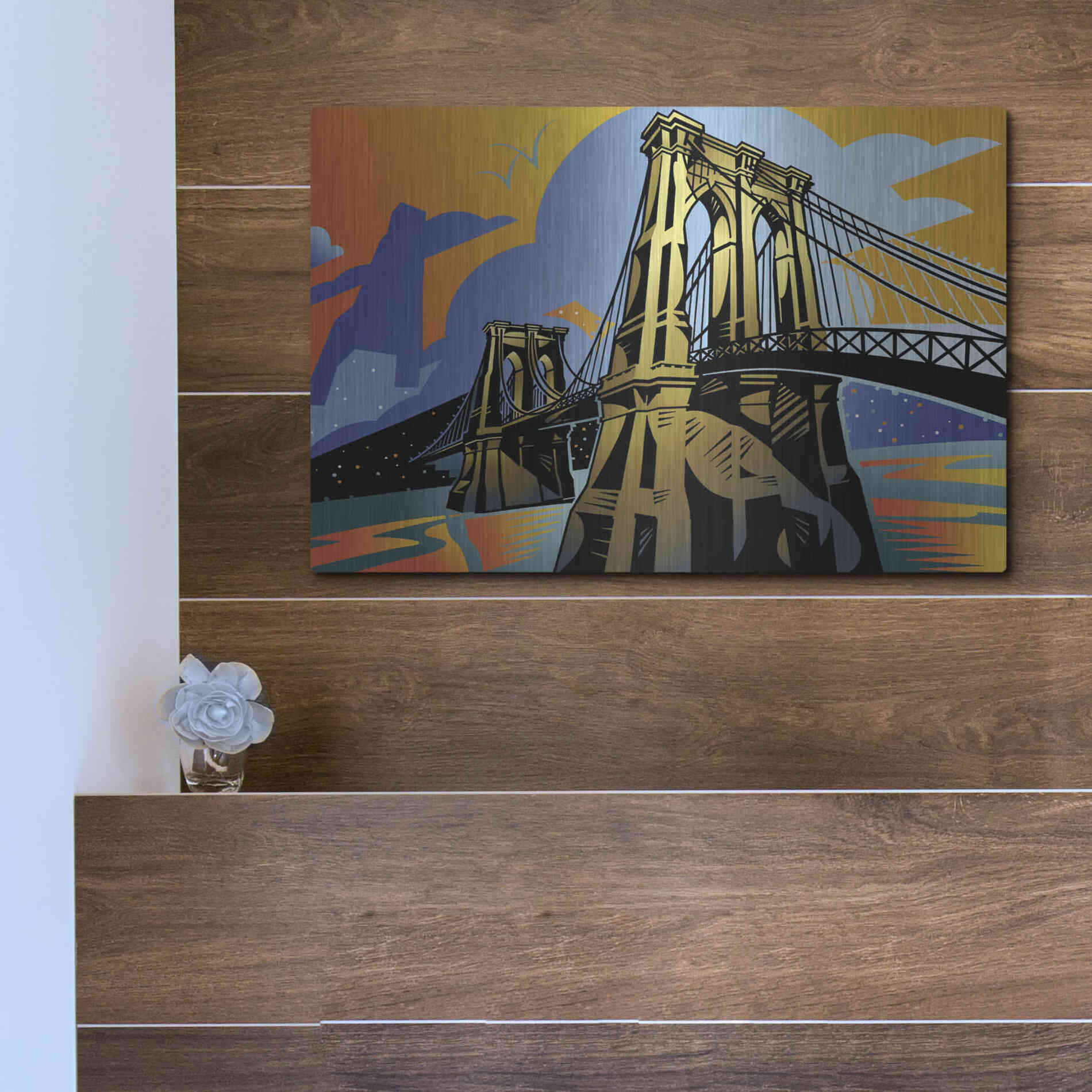 Luxe Metal Art 'Brooklyn Bridge' by David Chestnutt, Metal Wall Art,16x12