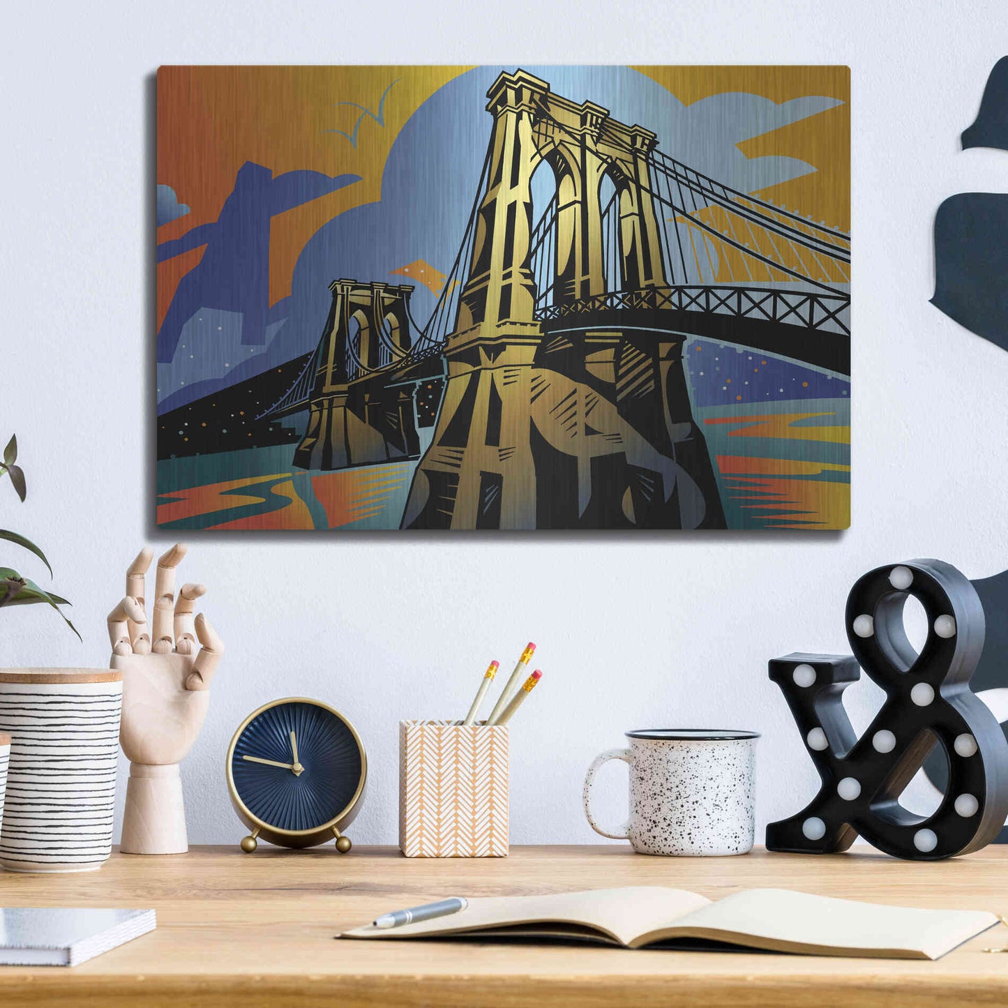 Luxe Metal Art 'Brooklyn Bridge' by David Chestnutt, Metal Wall Art,16x12