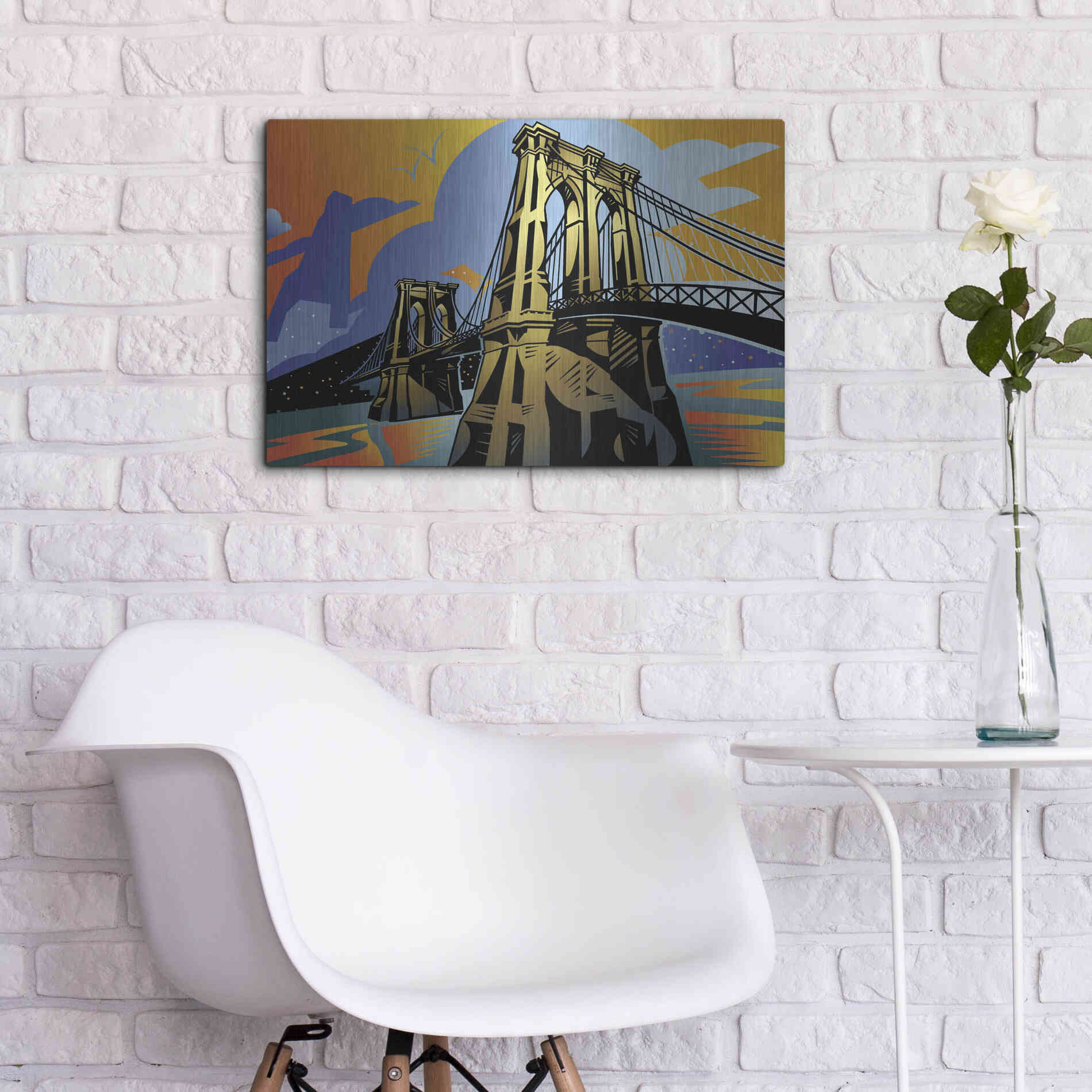 Luxe Metal Art 'Brooklyn Bridge' by David Chestnutt, Metal Wall Art,24x16