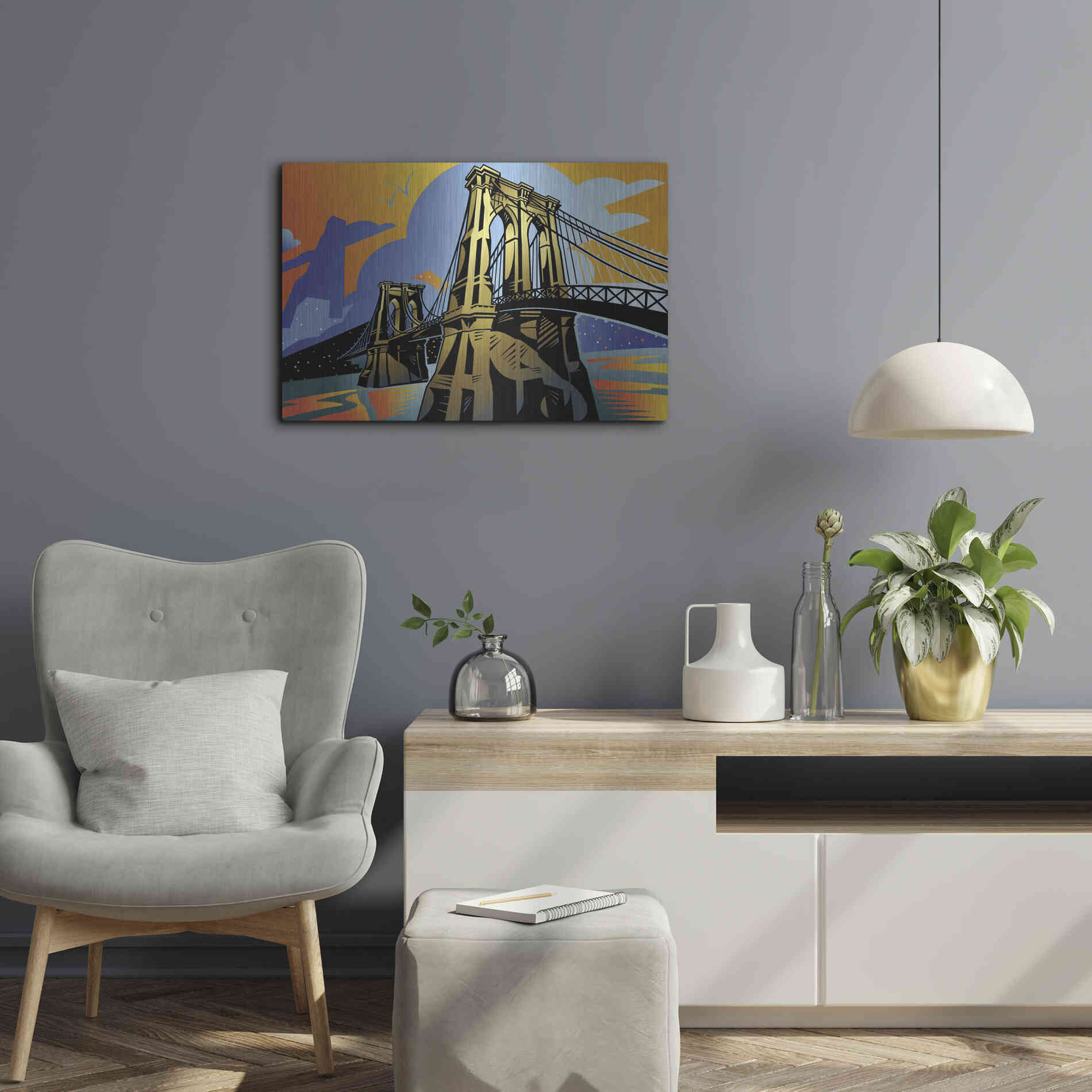 Luxe Metal Art 'Brooklyn Bridge' by David Chestnutt, Metal Wall Art,24x16