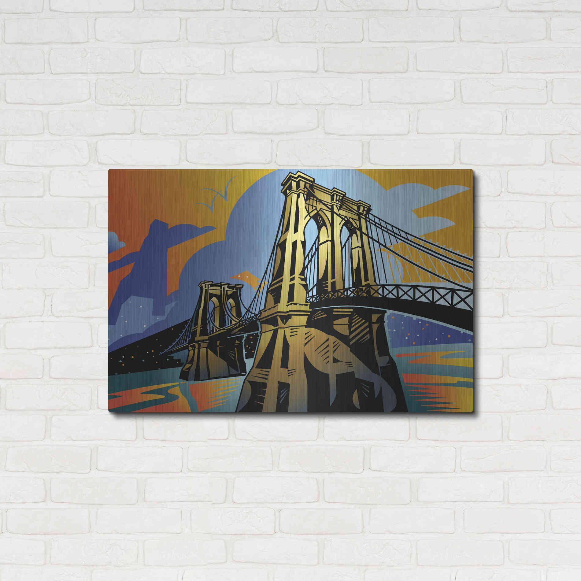 Luxe Metal Art 'Brooklyn Bridge' by David Chestnutt, Metal Wall Art,36x24