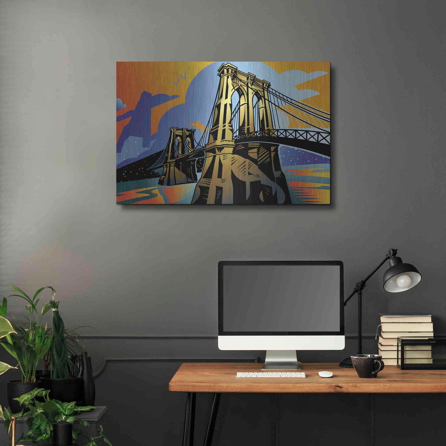 Luxe Metal Art 'Brooklyn Bridge' by David Chestnutt, Metal Wall Art,36x24