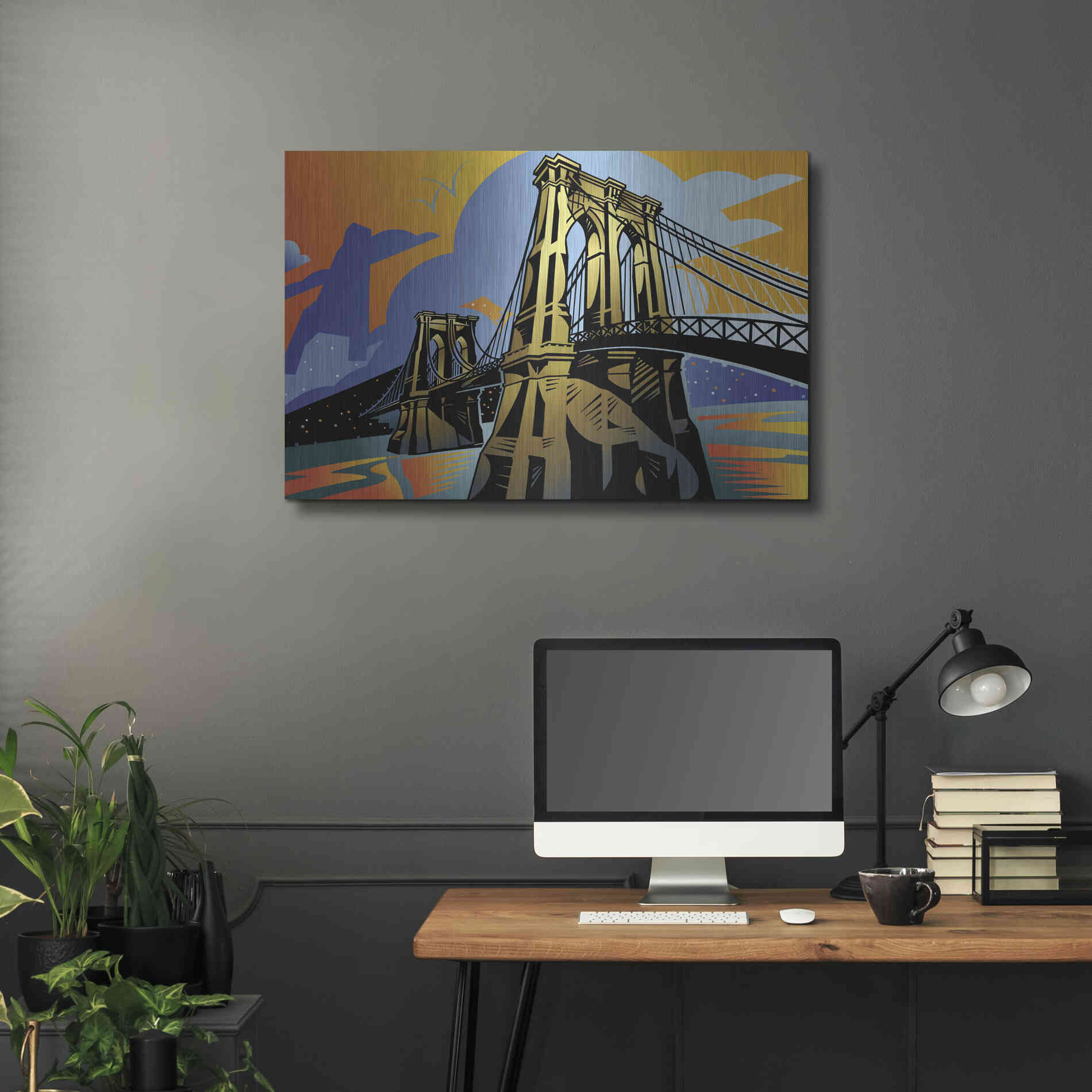 Luxe Metal Art 'Brooklyn Bridge' by David Chestnutt, Metal Wall Art,36x24