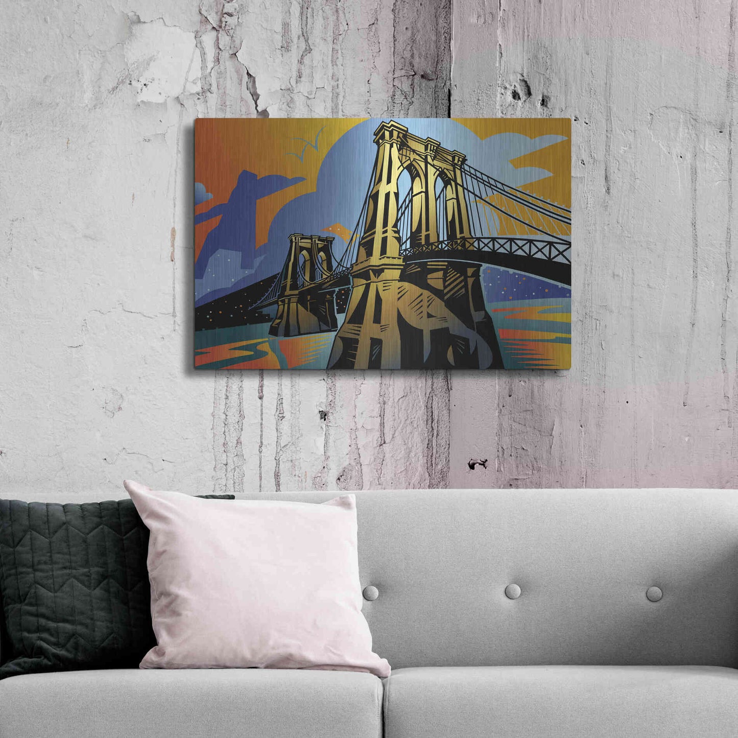 Luxe Metal Art 'Brooklyn Bridge' by David Chestnutt, Metal Wall Art,36x24